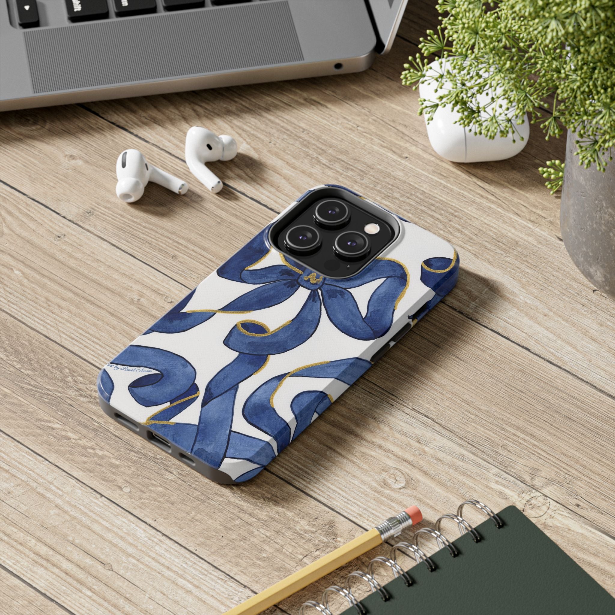 Navy Blue & White Bows Tough Case [iPhone 14 - iPhone 11]