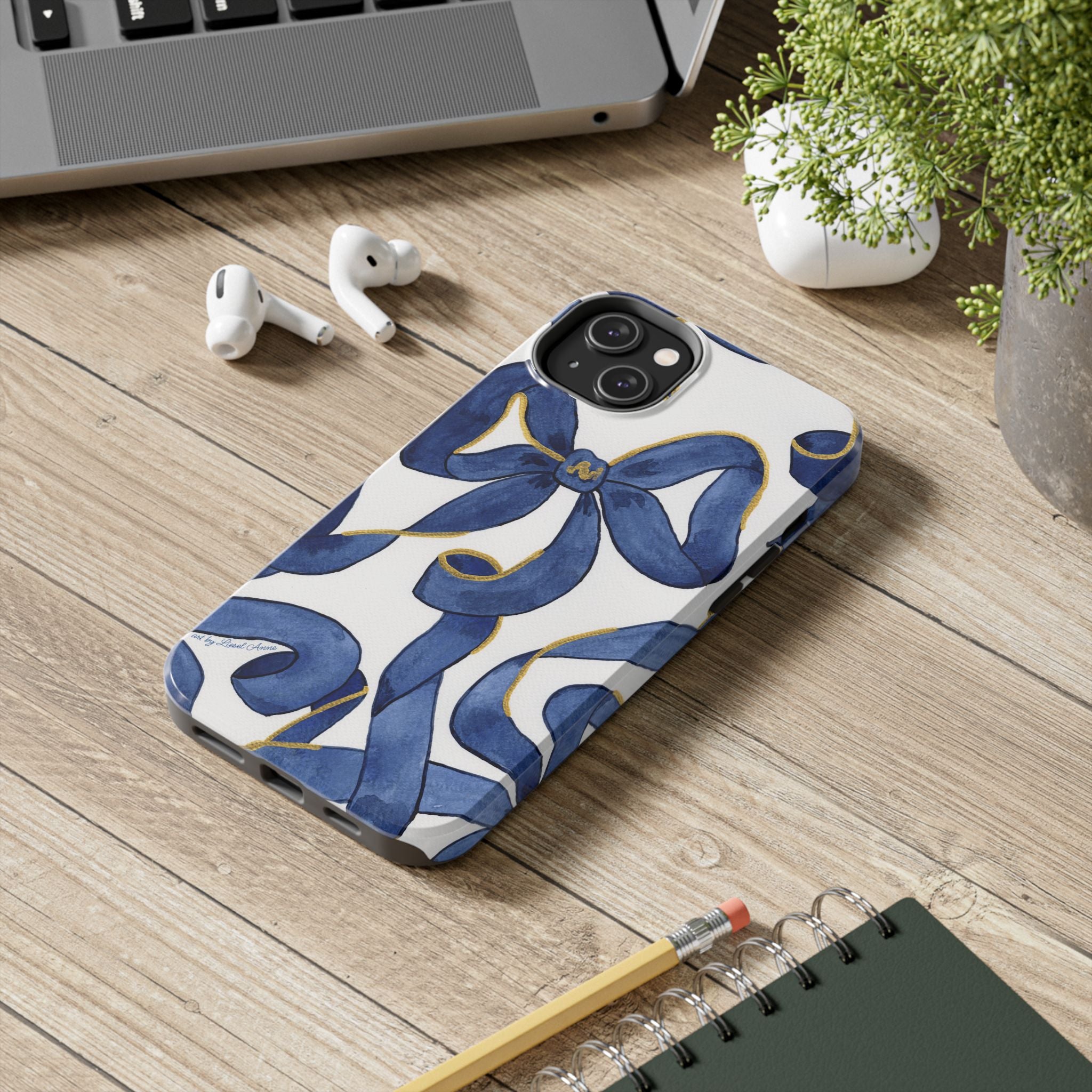 Navy Blue & White Bows Tough Case [iPhone 14 - iPhone 11]