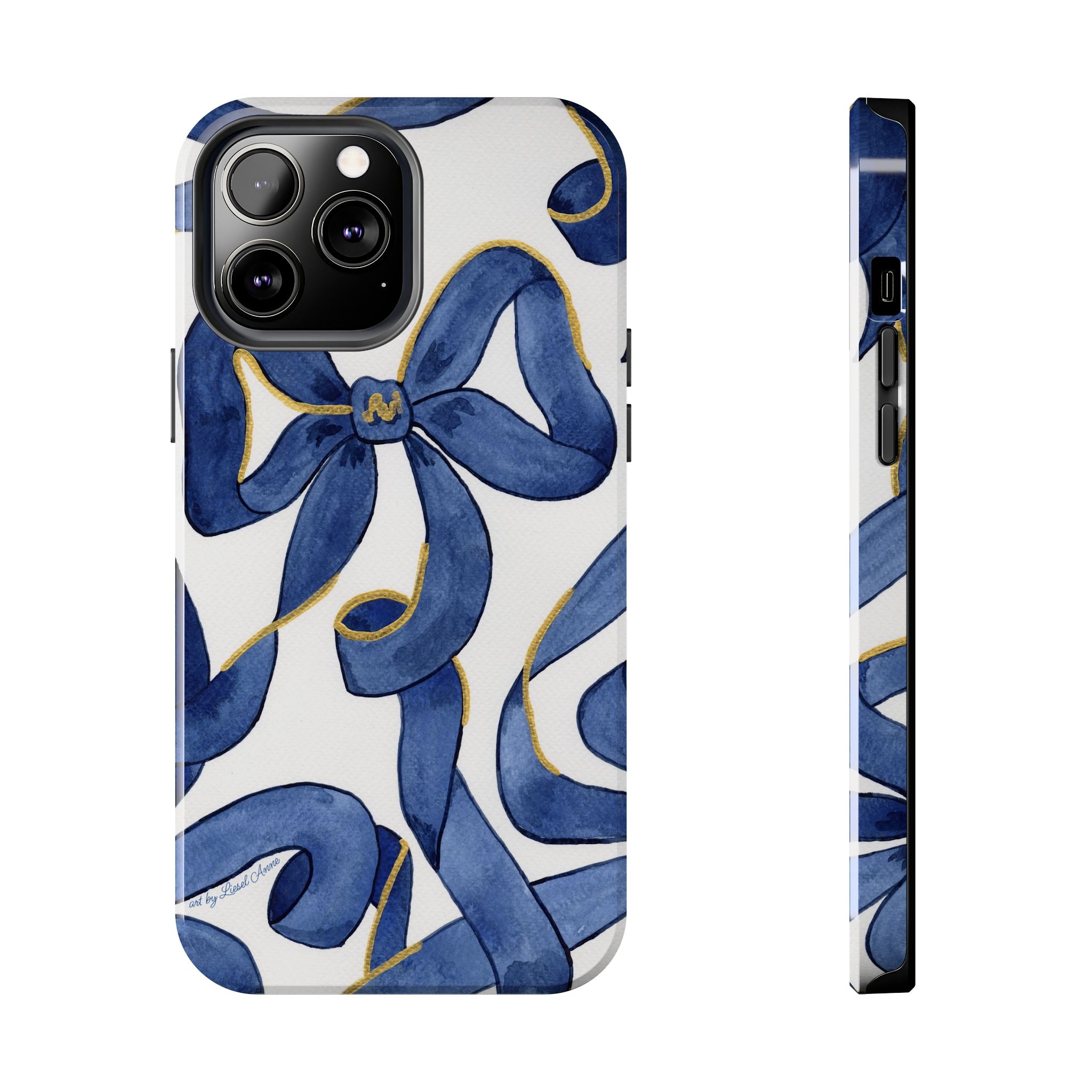 Navy Blue & White Bows Tough Case [iPhone 14 - iPhone 11]