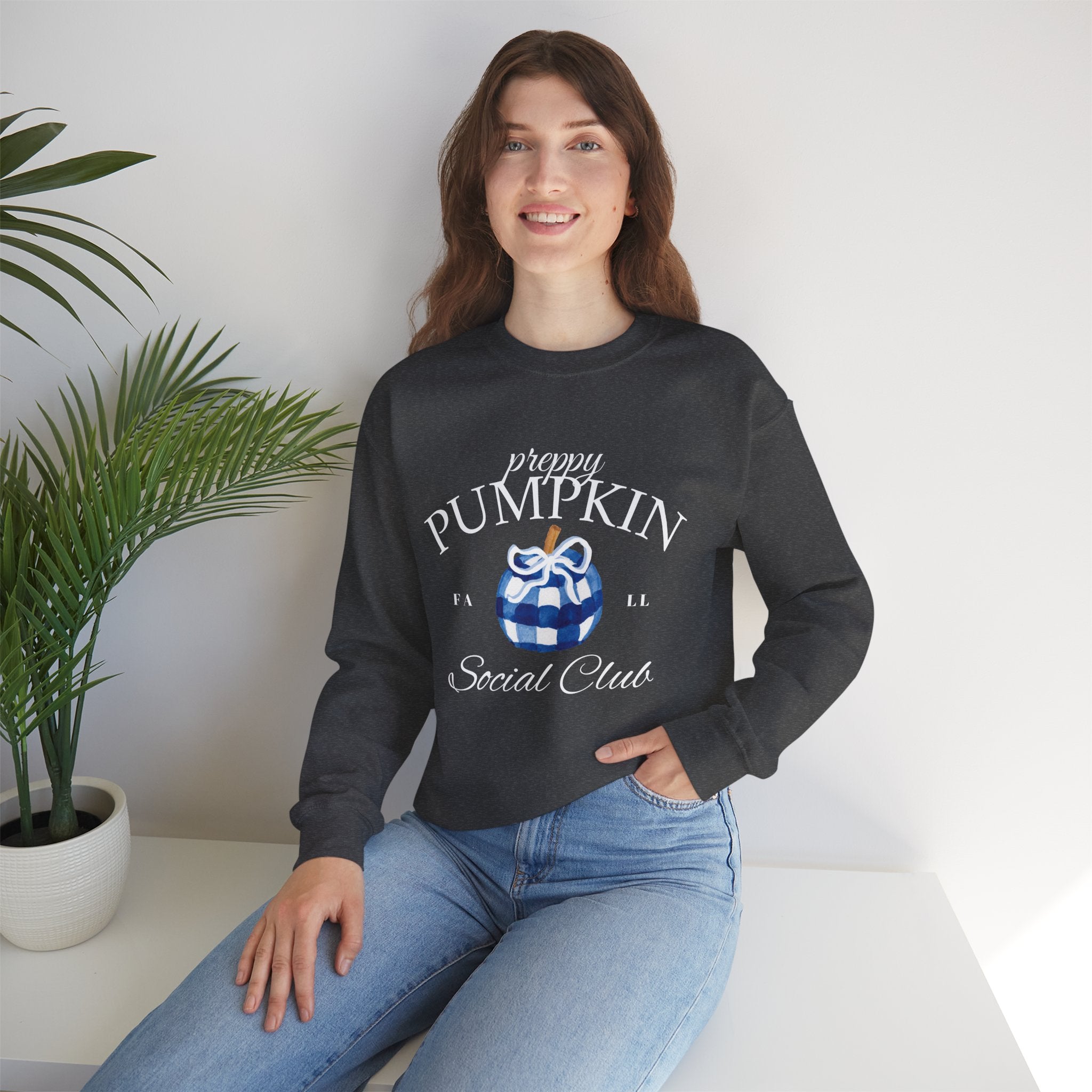 Preppy Pumpkin Sweatshirt [Cozy Fall Crewneck & Gingham Pumpkin]