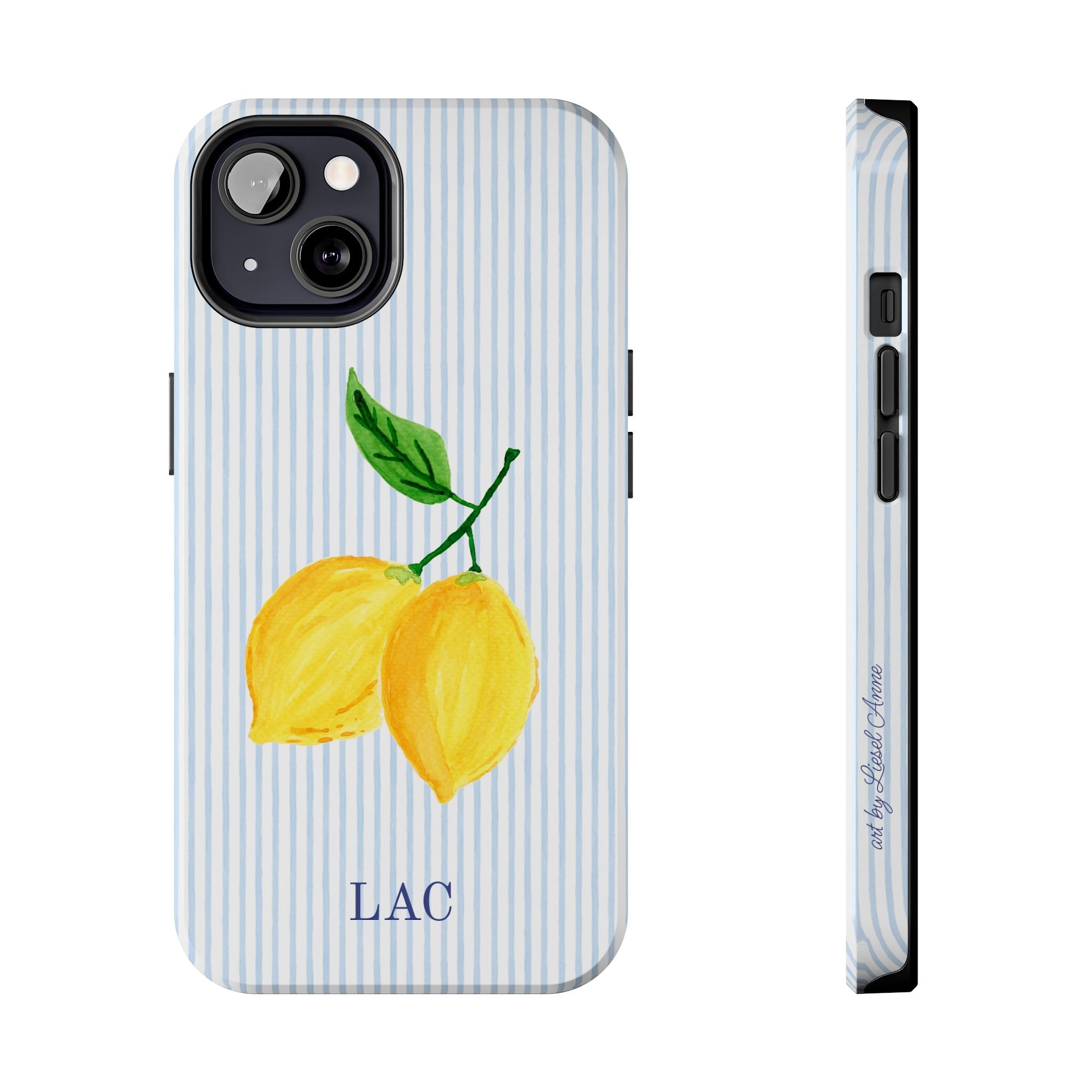 Lemon Stripe Monogrammed Tough Case [iPhone 14 - iPhone 11]