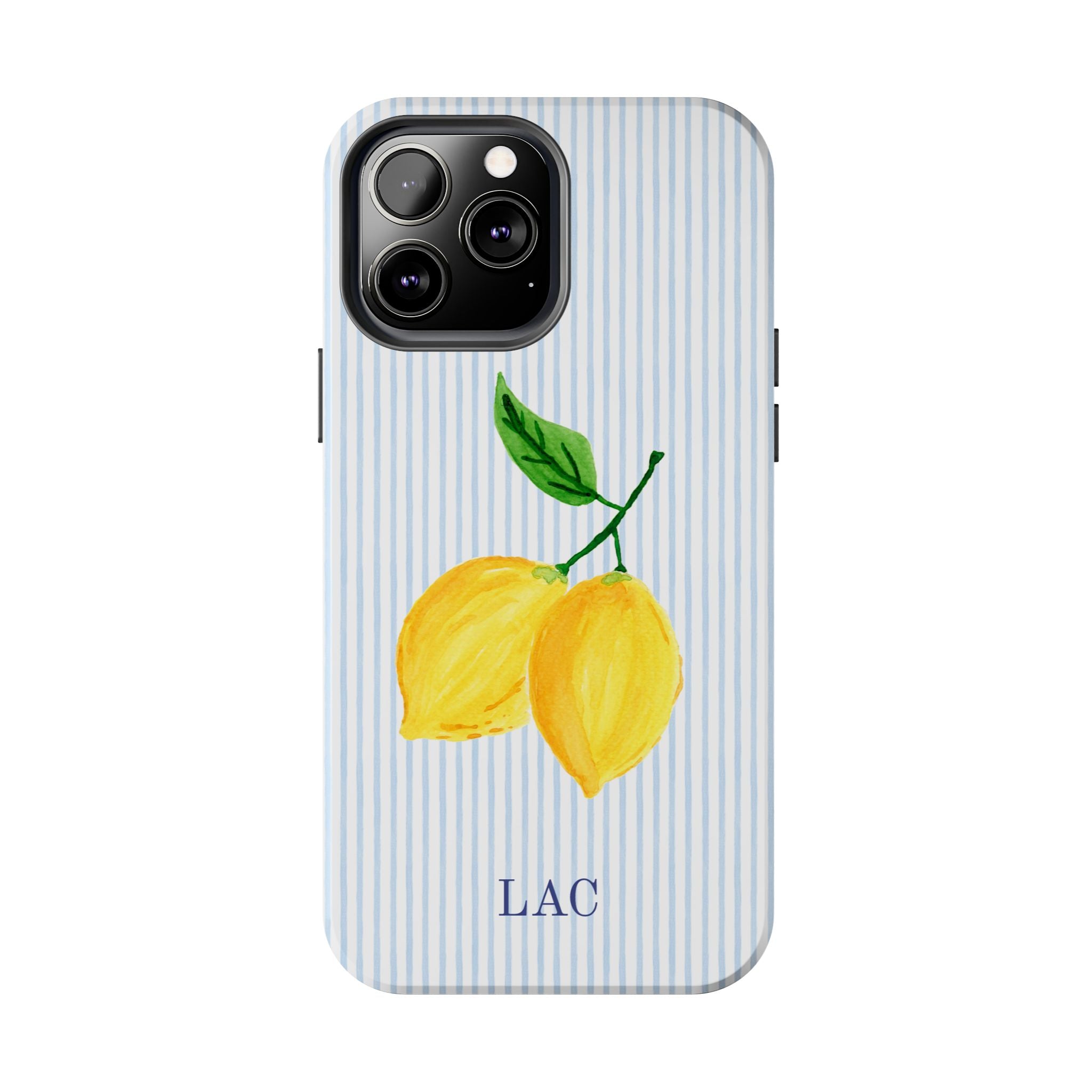 Lemon Stripe Monogrammed Tough Case [iPhone 14 - iPhone 11]