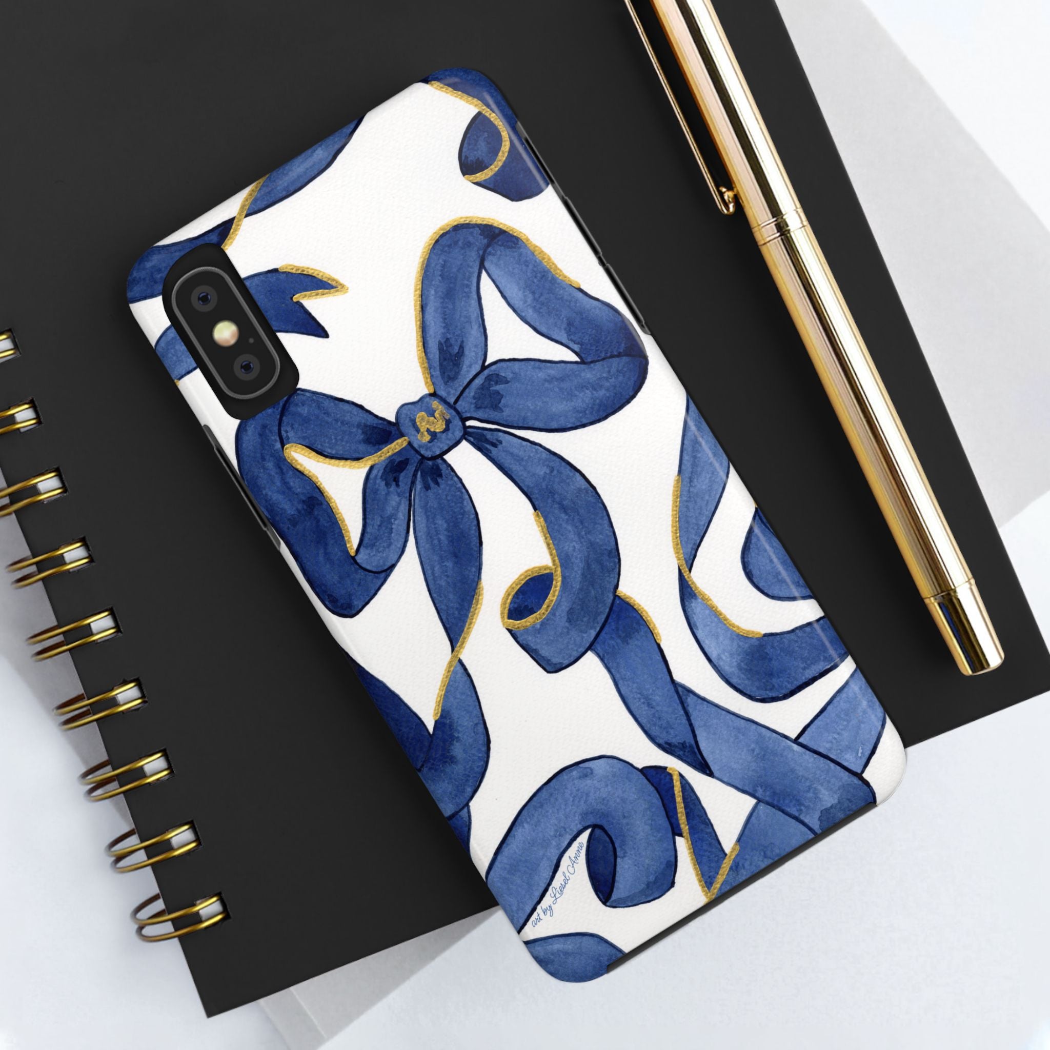 Navy Blue & White Bows Tough Case [iPhone 14 - iPhone 11]