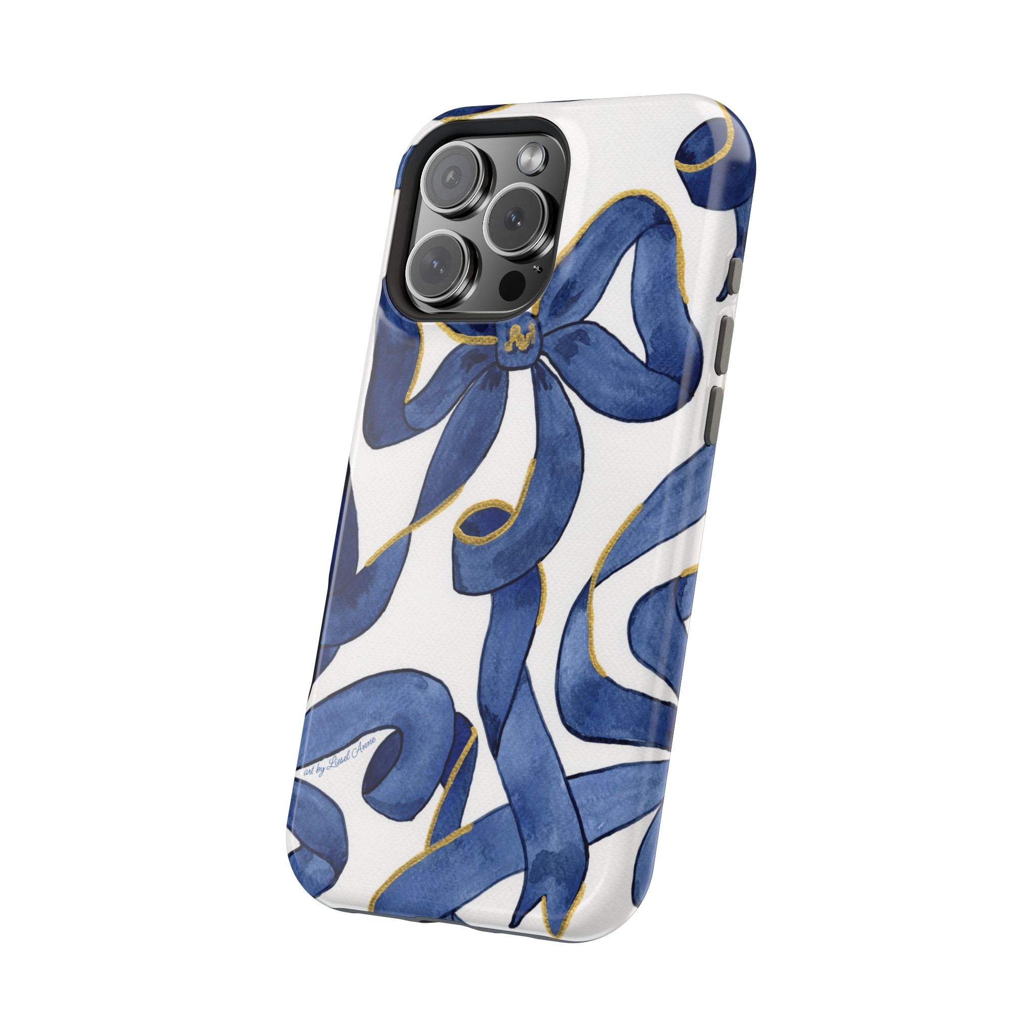 Navy Blue & White Bows MagSafe Tough Case [iPhone 13 - iPhone 16]