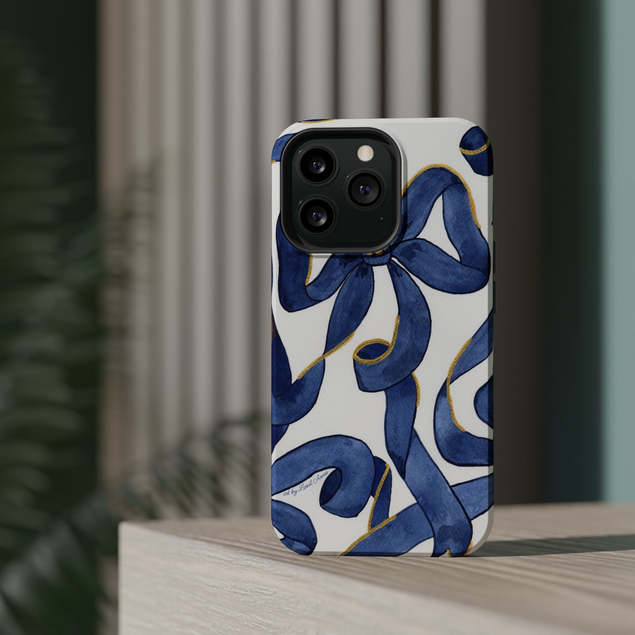 Navy Blue & White Bows MagSafe Tough Case [iPhone 13 - iPhone 16]