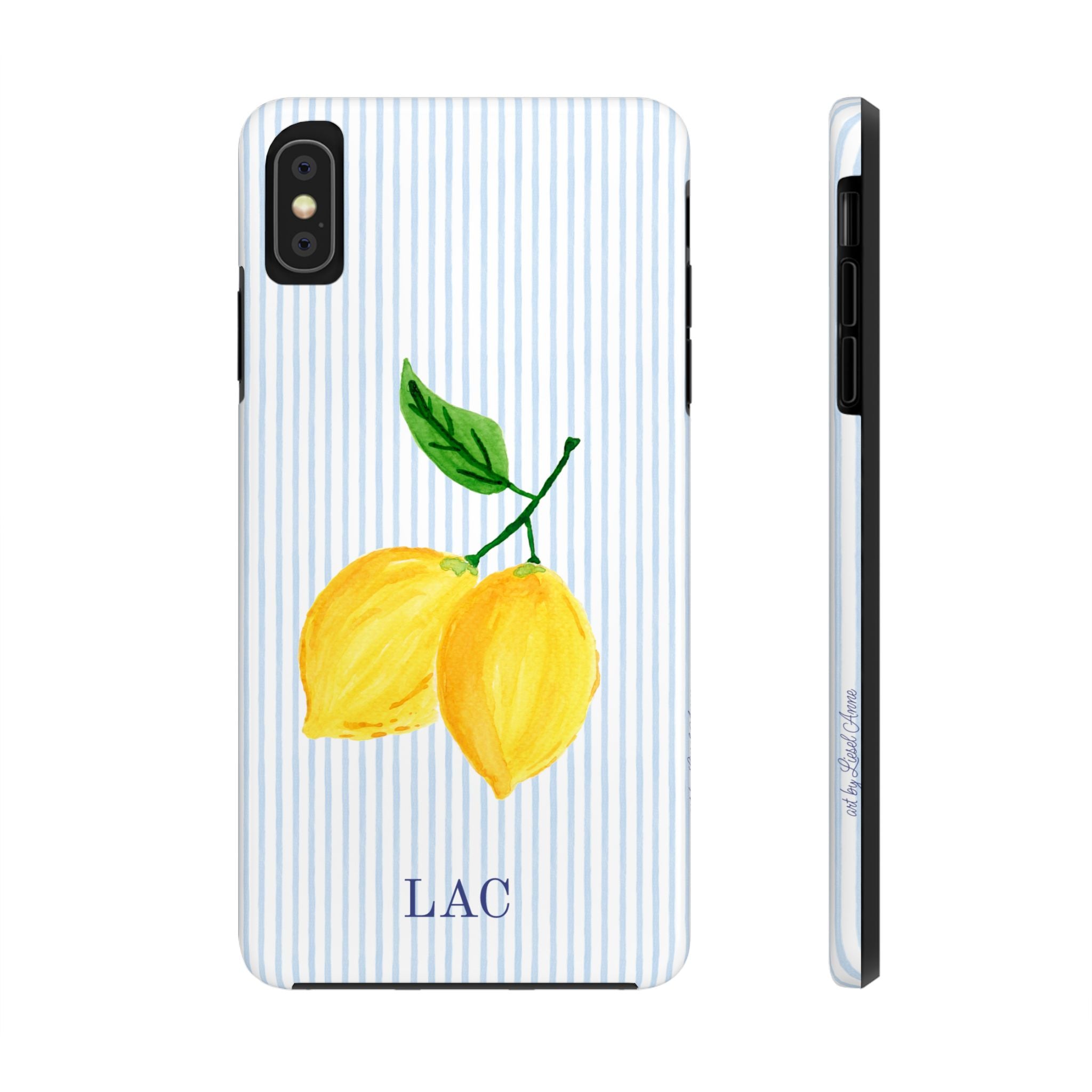 Lemon Stripe Monogrammed Tough Case [iPhone 14 - iPhone 11]