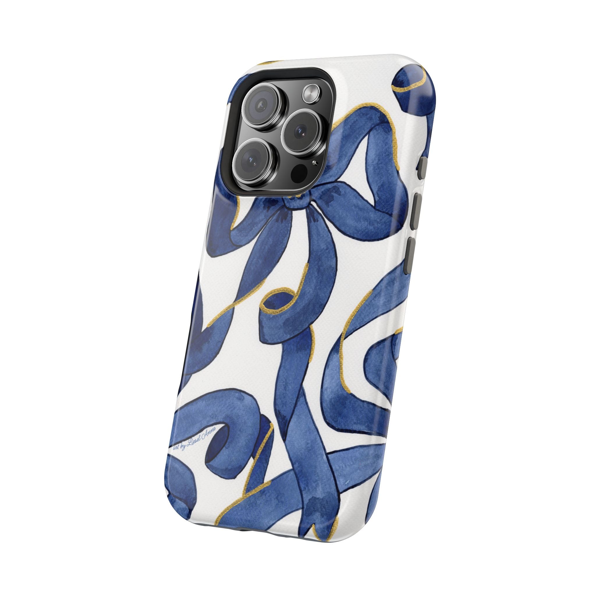Navy Blue & White Bows MagSafe Tough Case [iPhone 13 - iPhone 16]