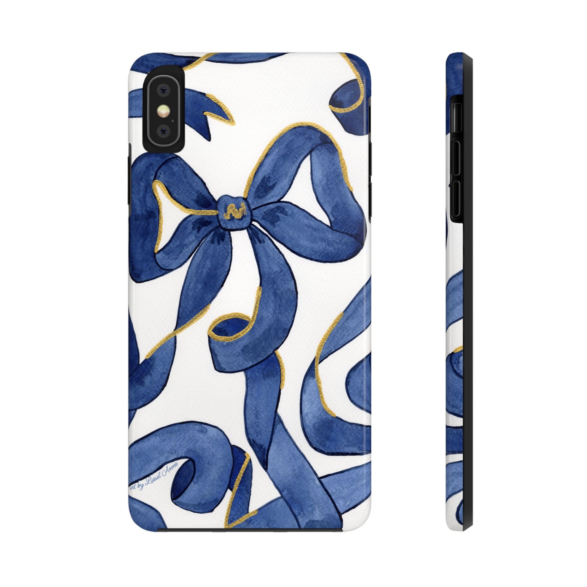 Navy Blue & White Bows Tough Case [iPhone 14 - iPhone 11]