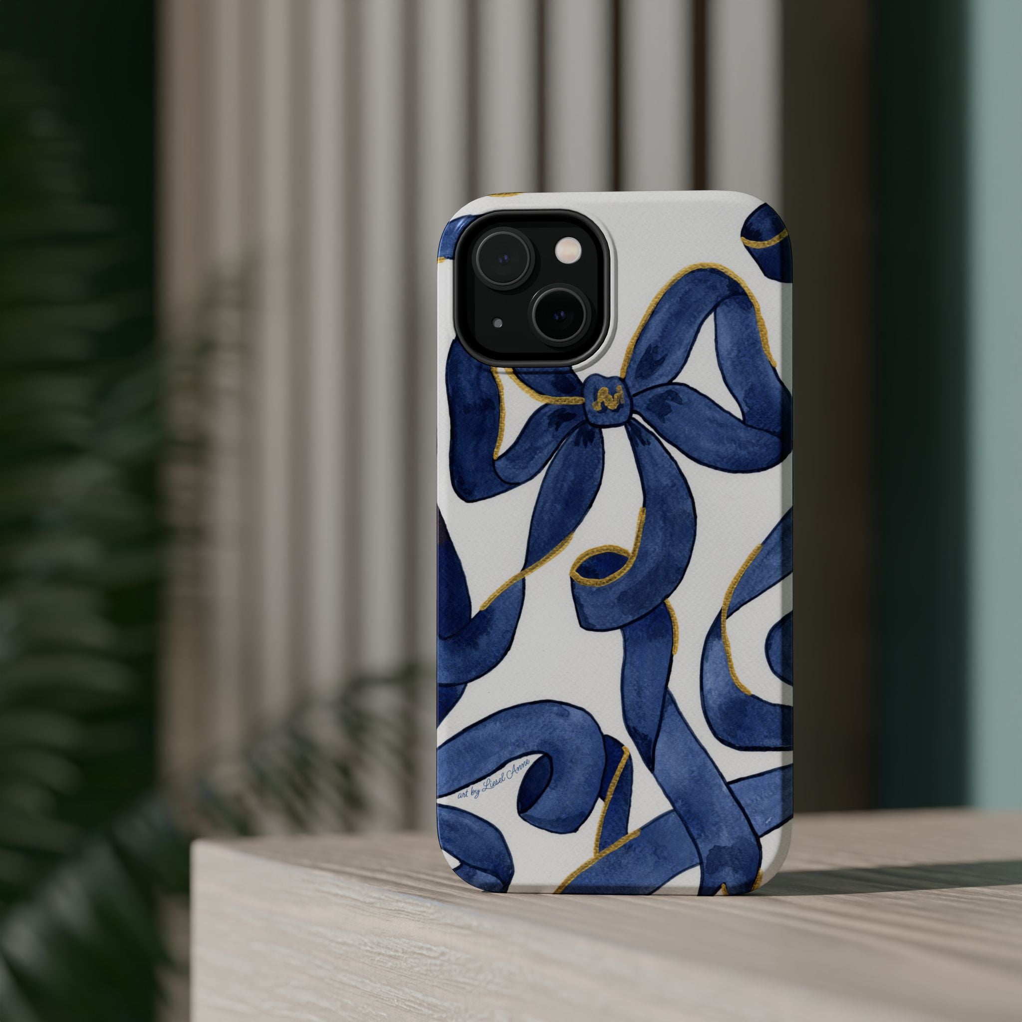Navy Blue & White Bows MagSafe Tough Case [iPhone 13 - iPhone 16]