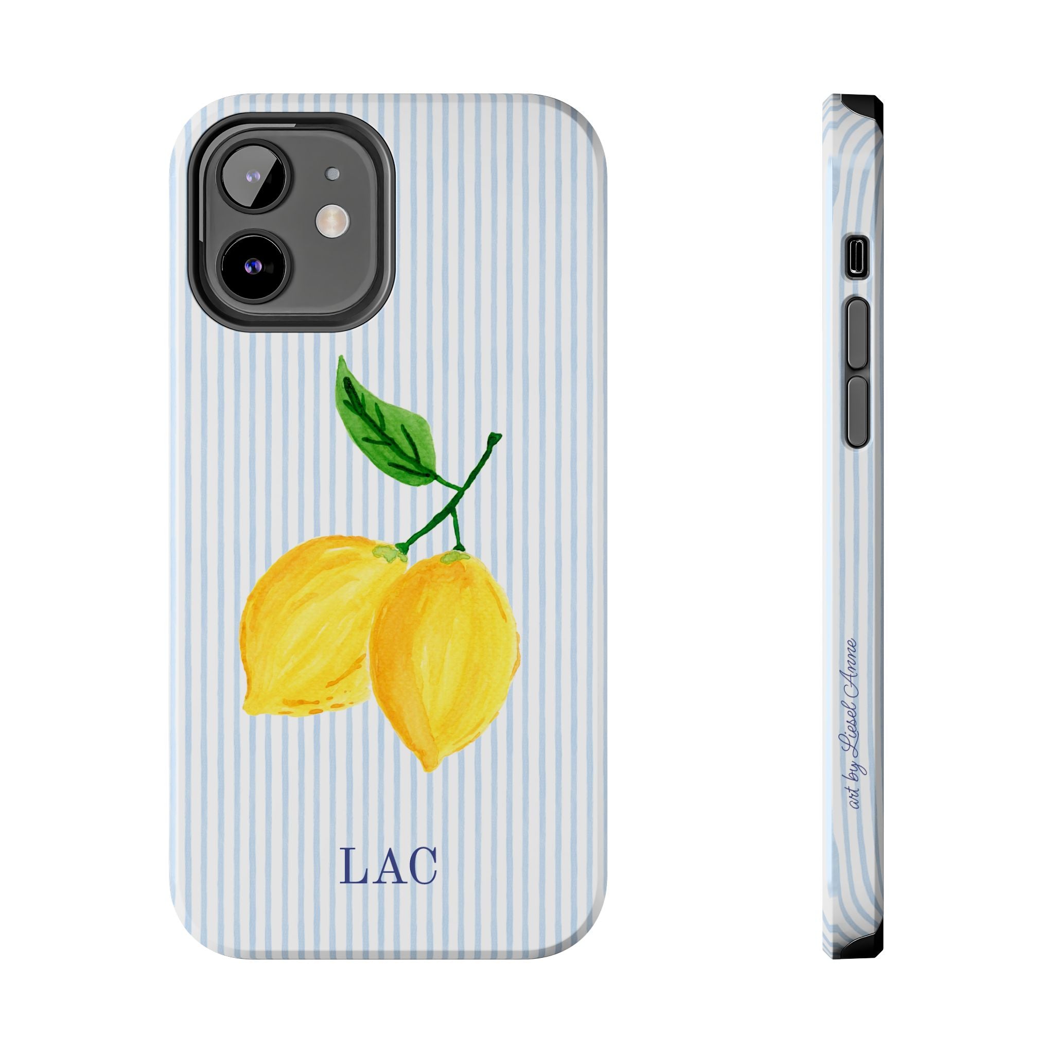 Lemon Stripe Monogrammed Tough Case [iPhone 14 - iPhone 11]