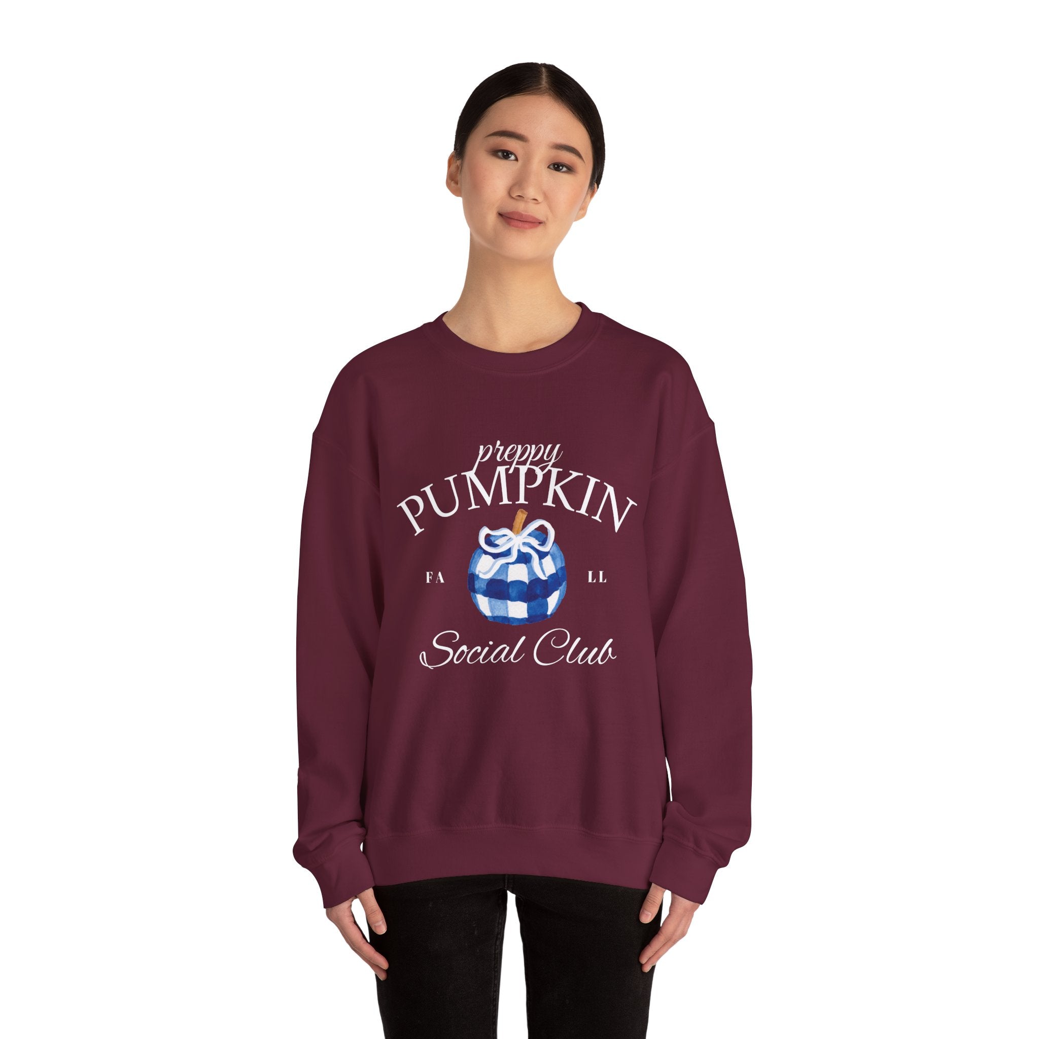 Preppy Pumpkin Sweatshirt [Cozy Fall Crewneck & Gingham Pumpkin]