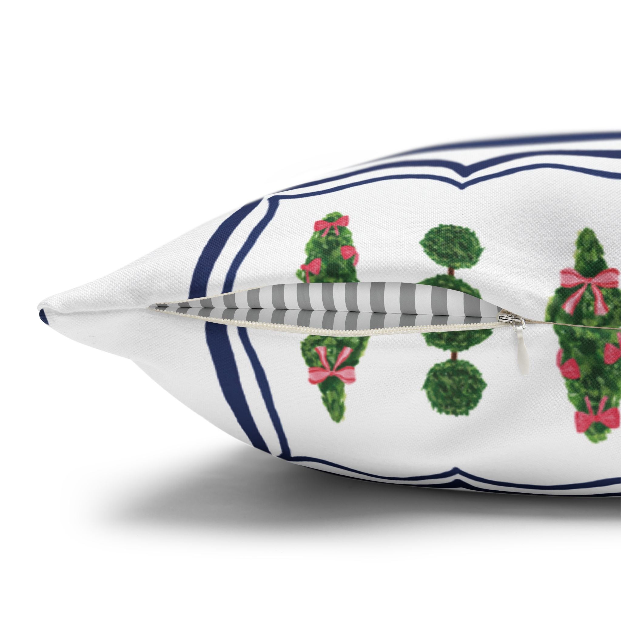 Topiary Trio Christmas Blue and White Pillow Cover