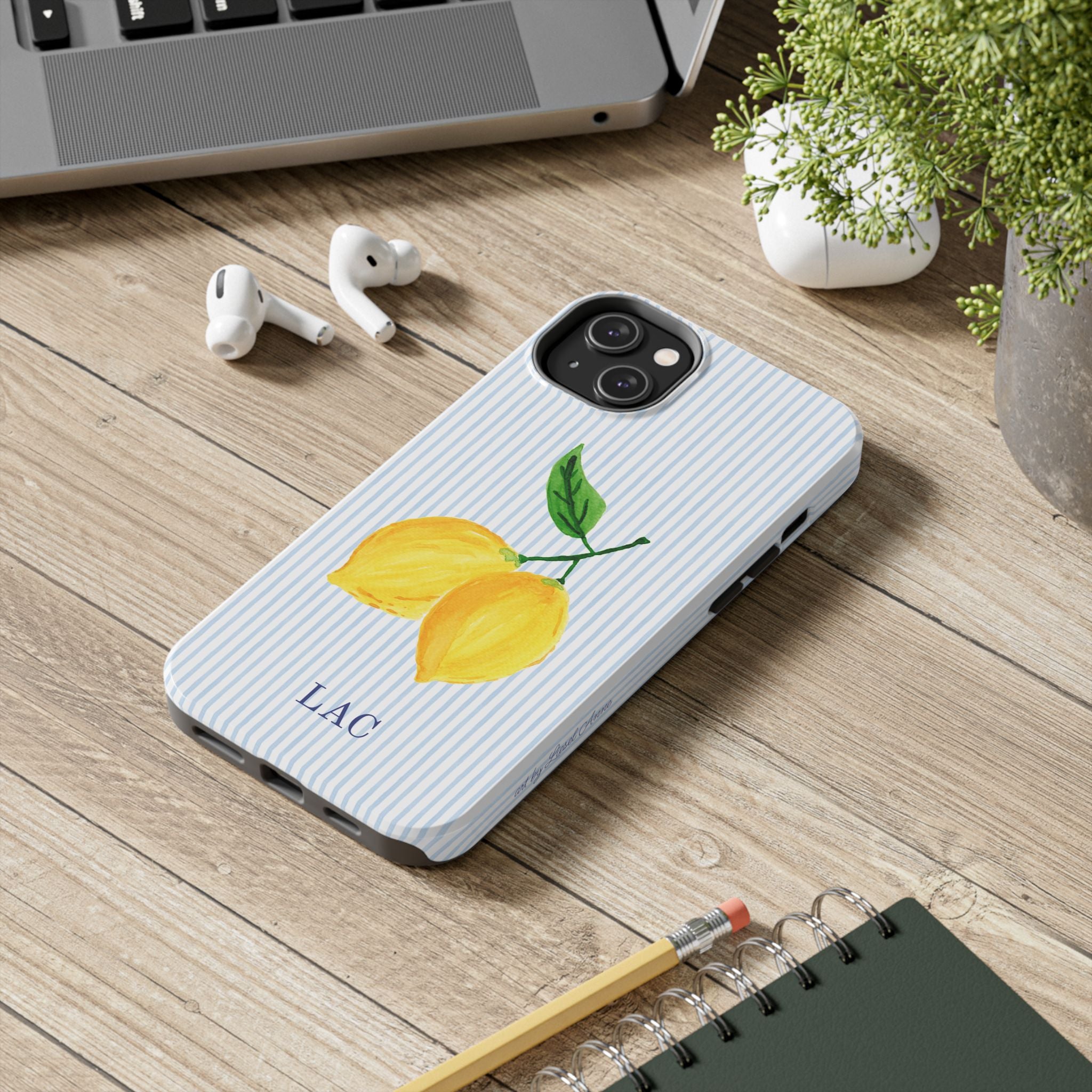 Lemon Stripe Monogrammed Tough Case [iPhone 14 - iPhone 11]
