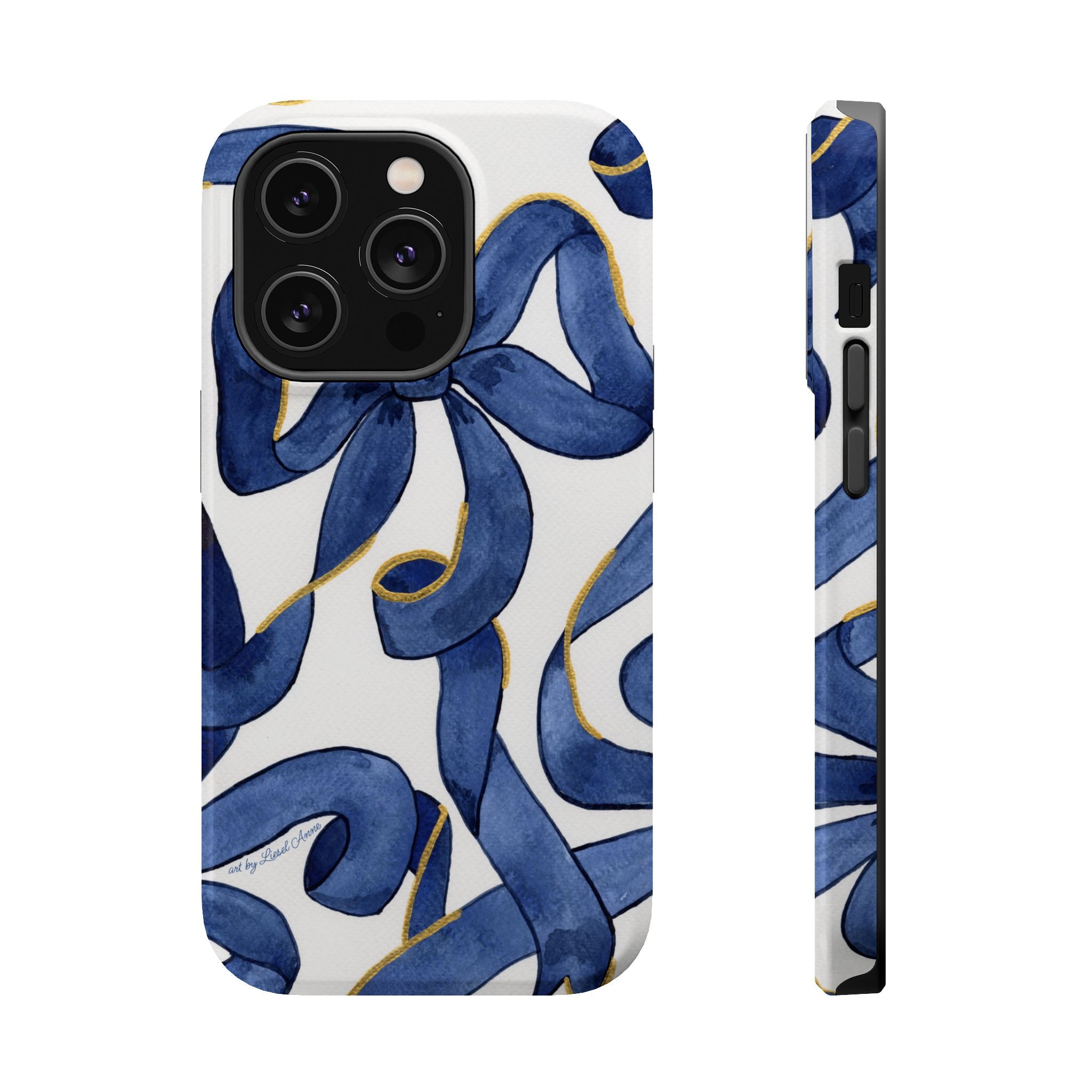 Navy Blue & White Bows MagSafe Tough Case [iPhone 13 - iPhone 16]