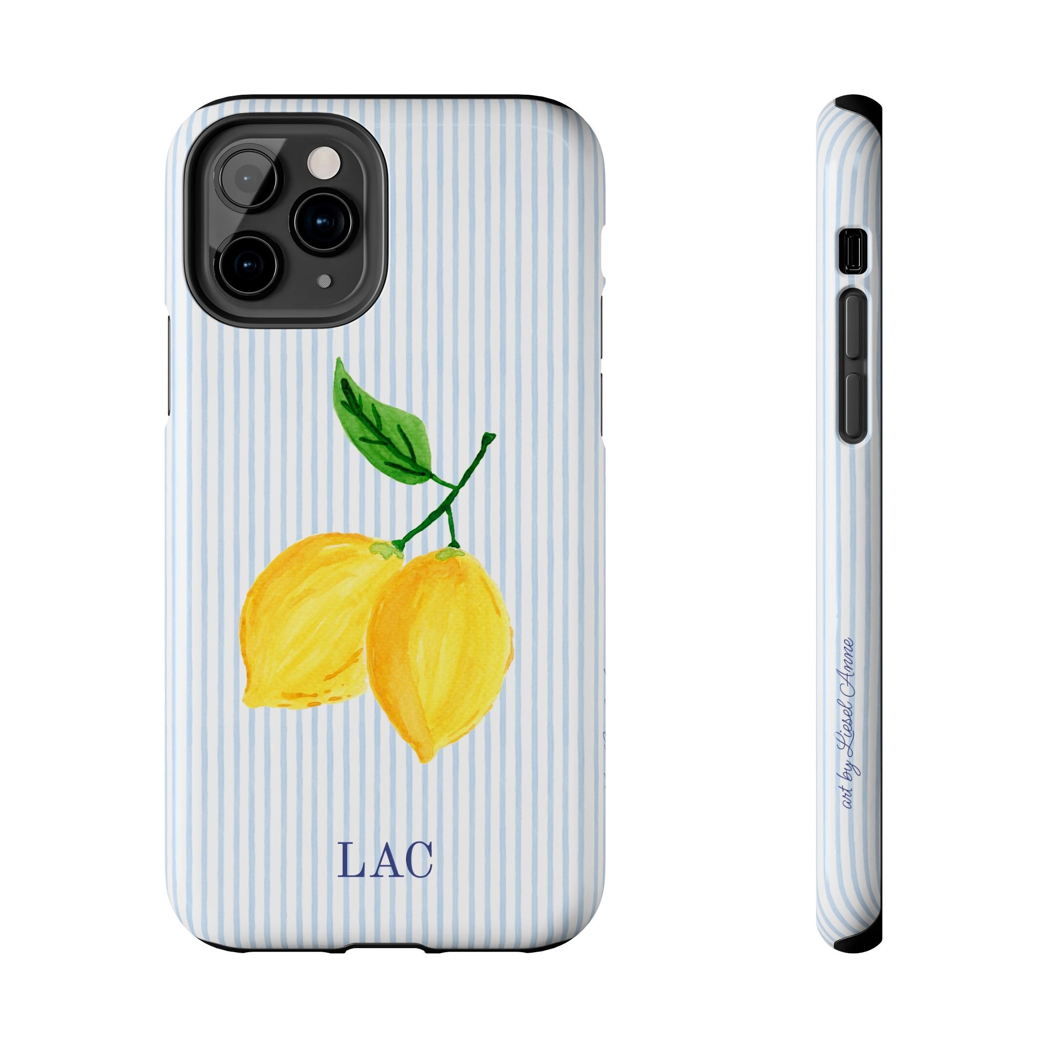 Lemon Stripe Monogrammed Tough Case [iPhone 14 - iPhone 11]