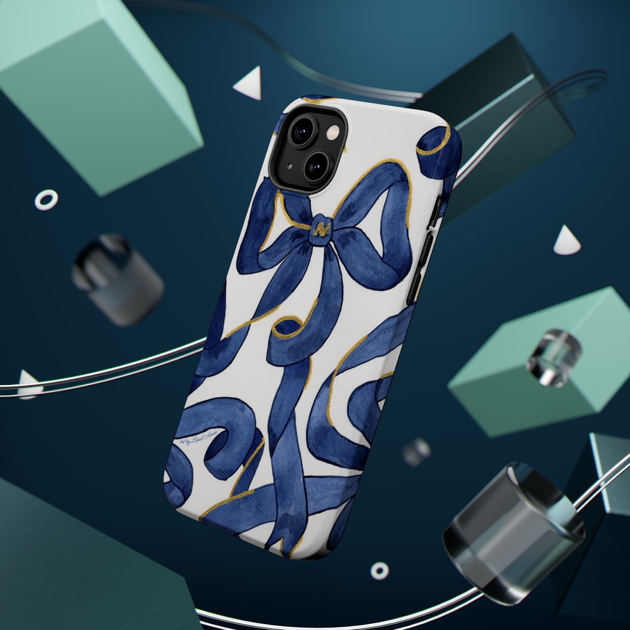 Navy Blue & White Bows MagSafe Tough Case [iPhone 13 - iPhone 16]