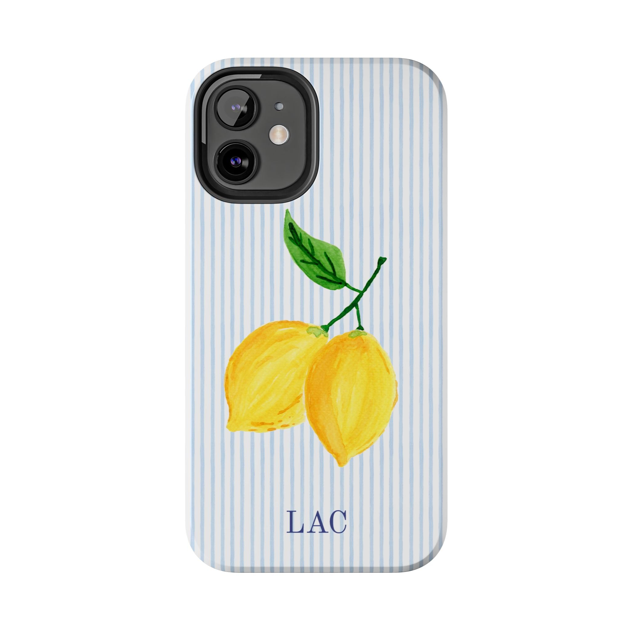 Lemon Stripe Monogrammed Tough Case [iPhone 14 - iPhone 11]