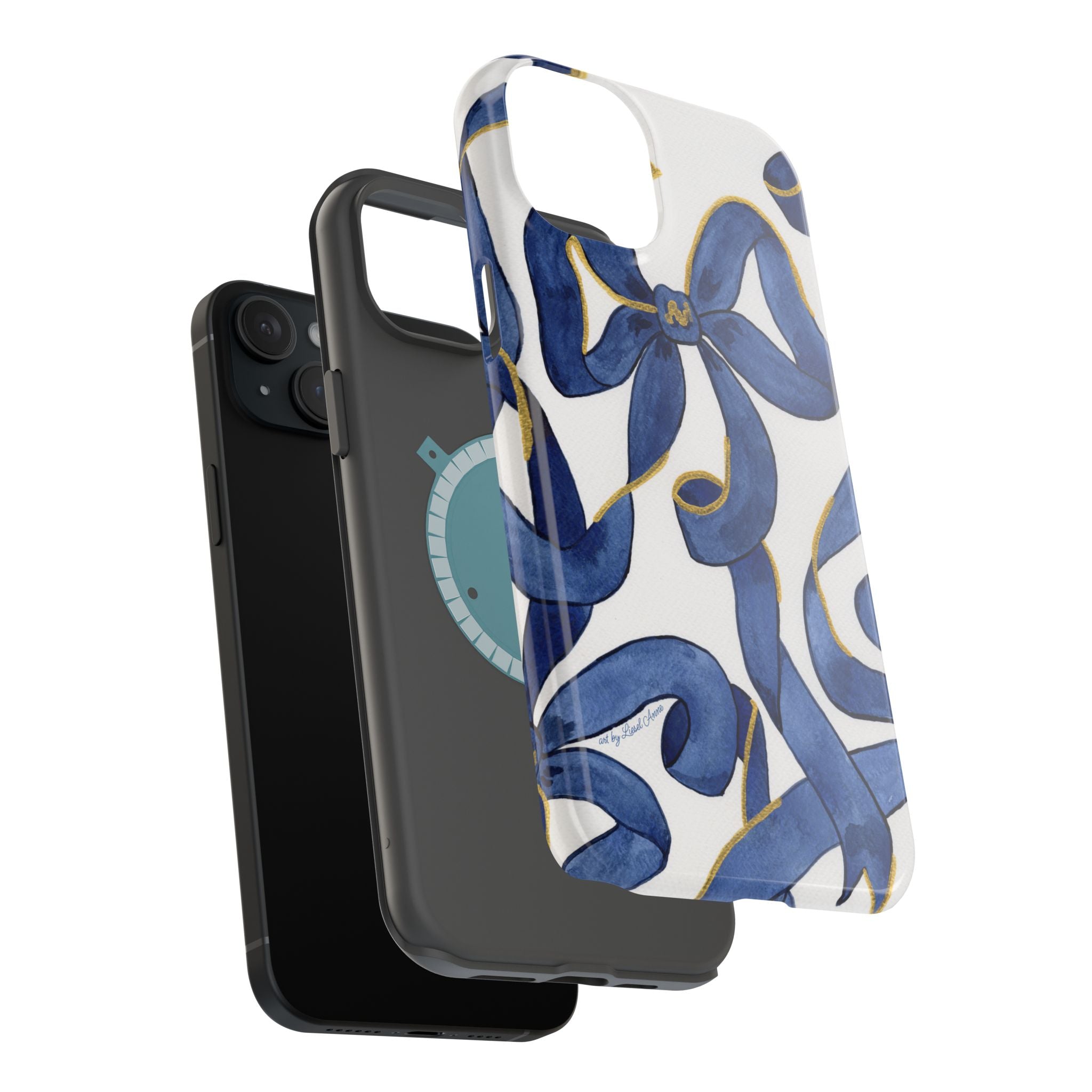 Navy Blue & White Bows MagSafe Tough Case [iPhone 13 - iPhone 16]