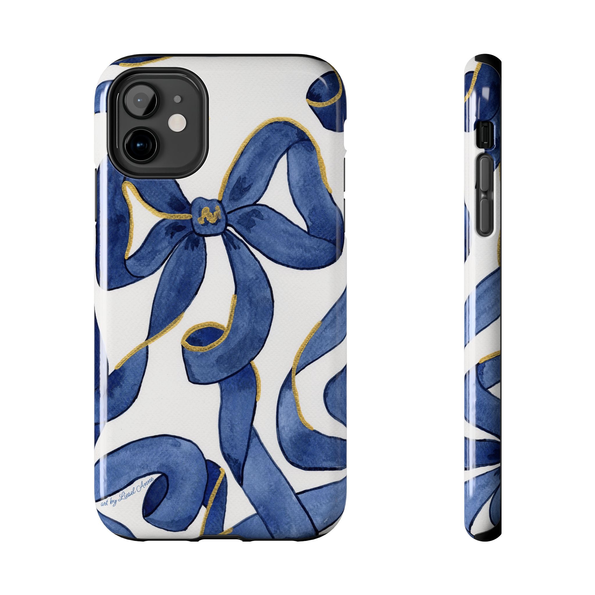 Navy Blue & White Bows Tough Case [iPhone 14 - iPhone 11]