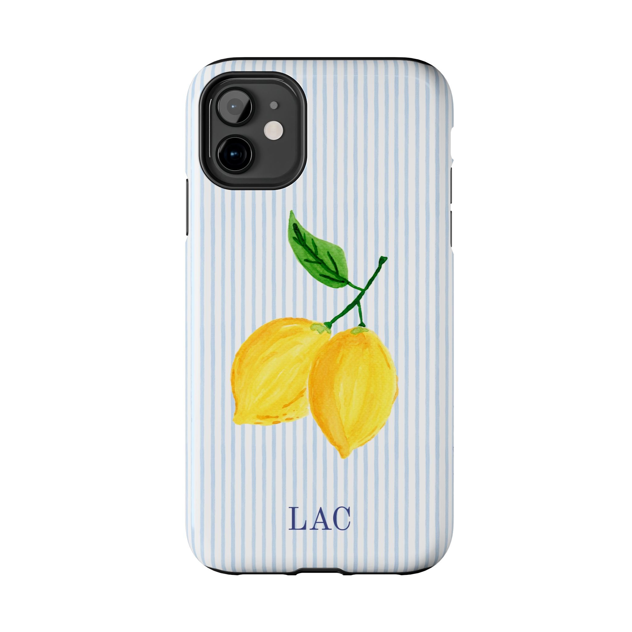 Lemon Stripe Monogrammed Tough Case [iPhone 14 - iPhone 11]