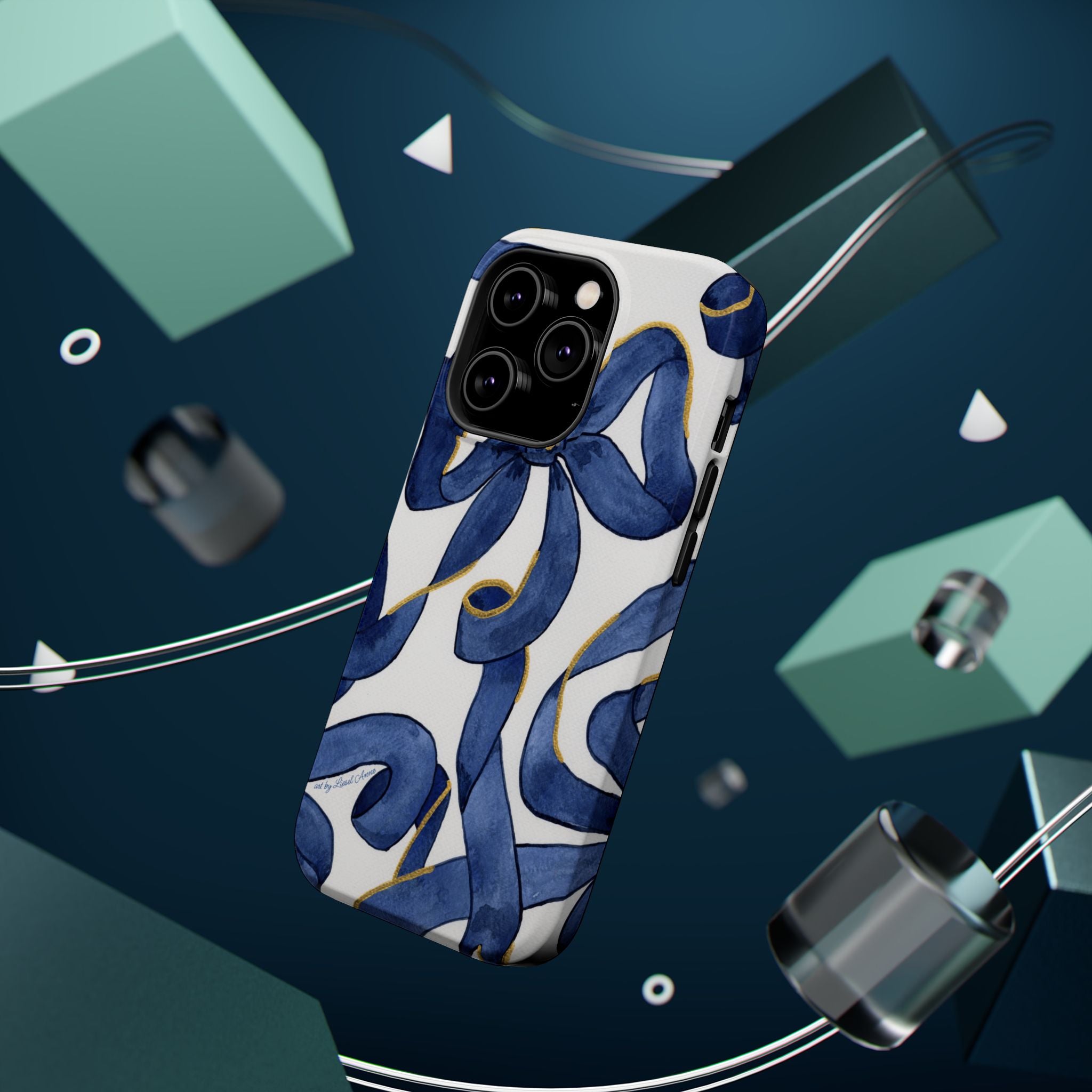 Navy Blue & White Bows MagSafe Tough Case [iPhone 13 - iPhone 16]