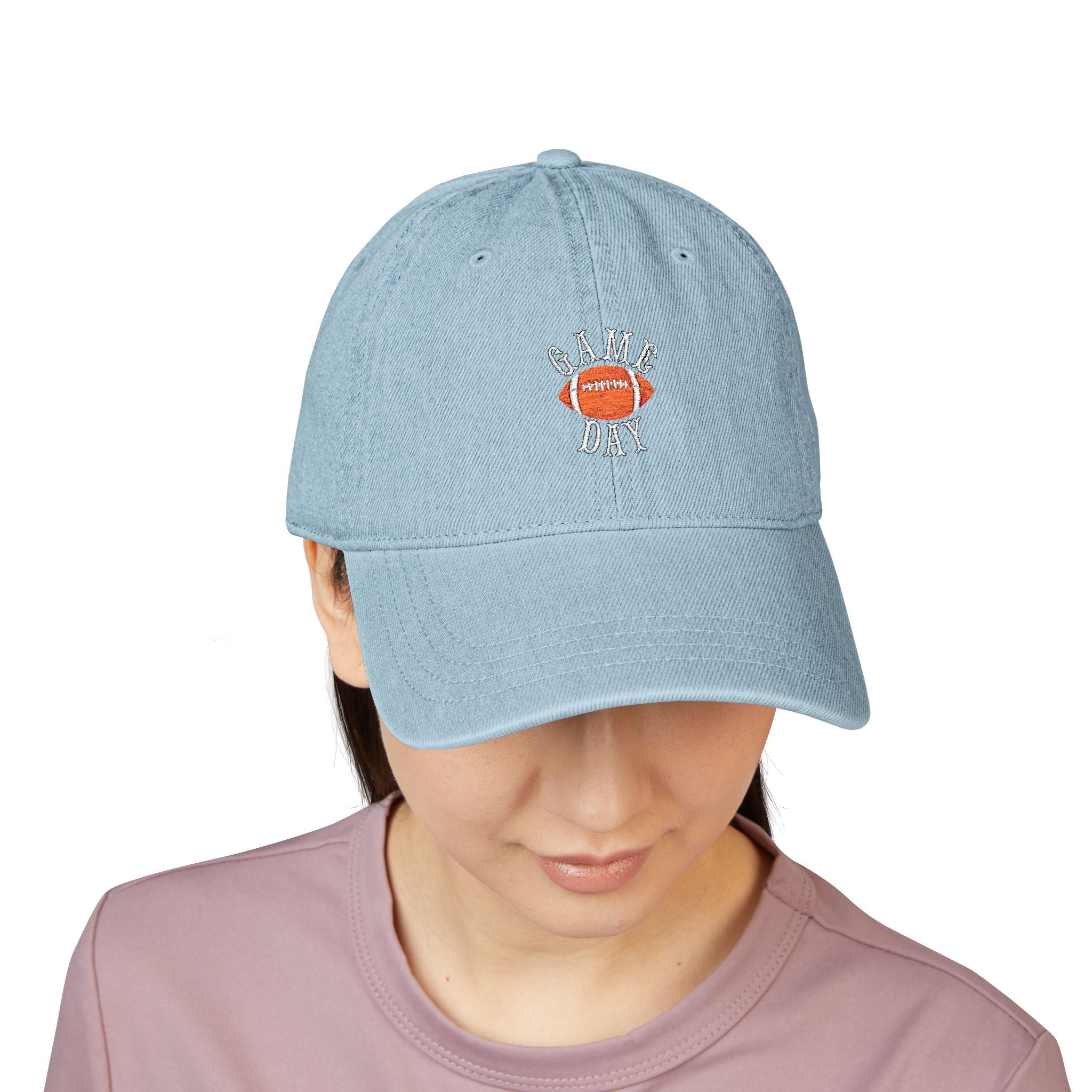 Football Game Day Cap, Denim Embroidered Football Hat