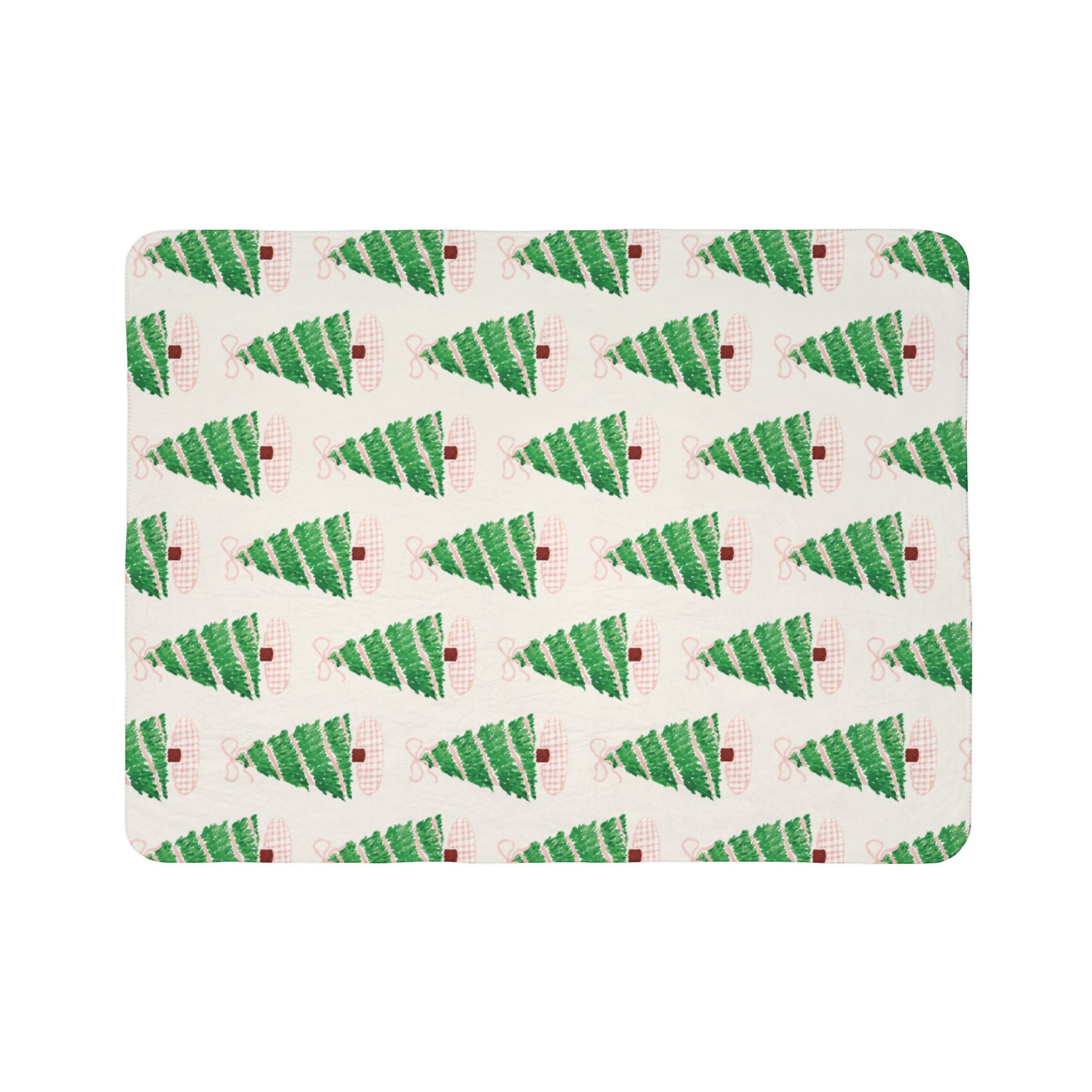 Christmas Fleece Sherpa Blanket [Pink Gingham Tree with Bow]