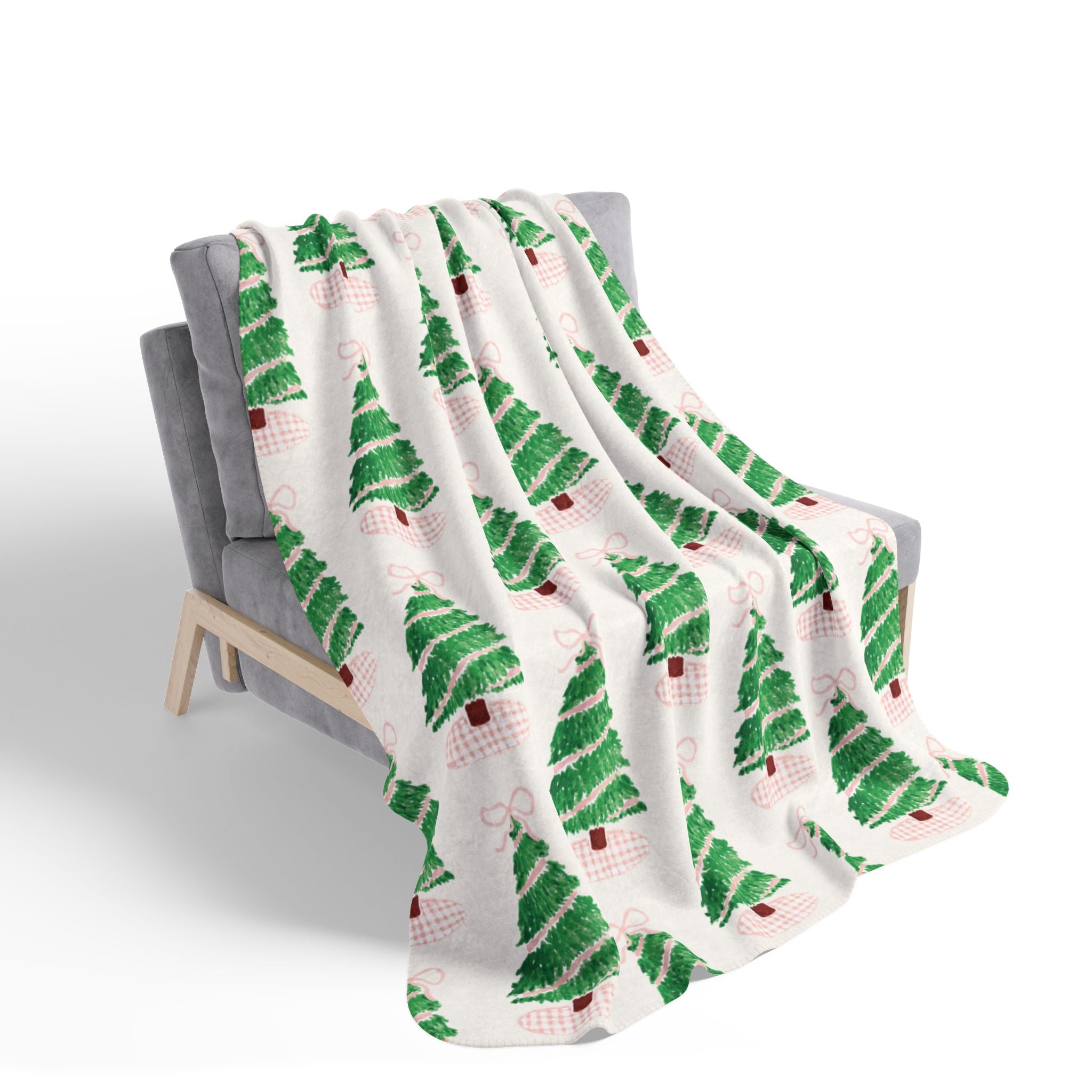 Christmas Fleece Sherpa Blanket [Pink Gingham Tree with Bow]