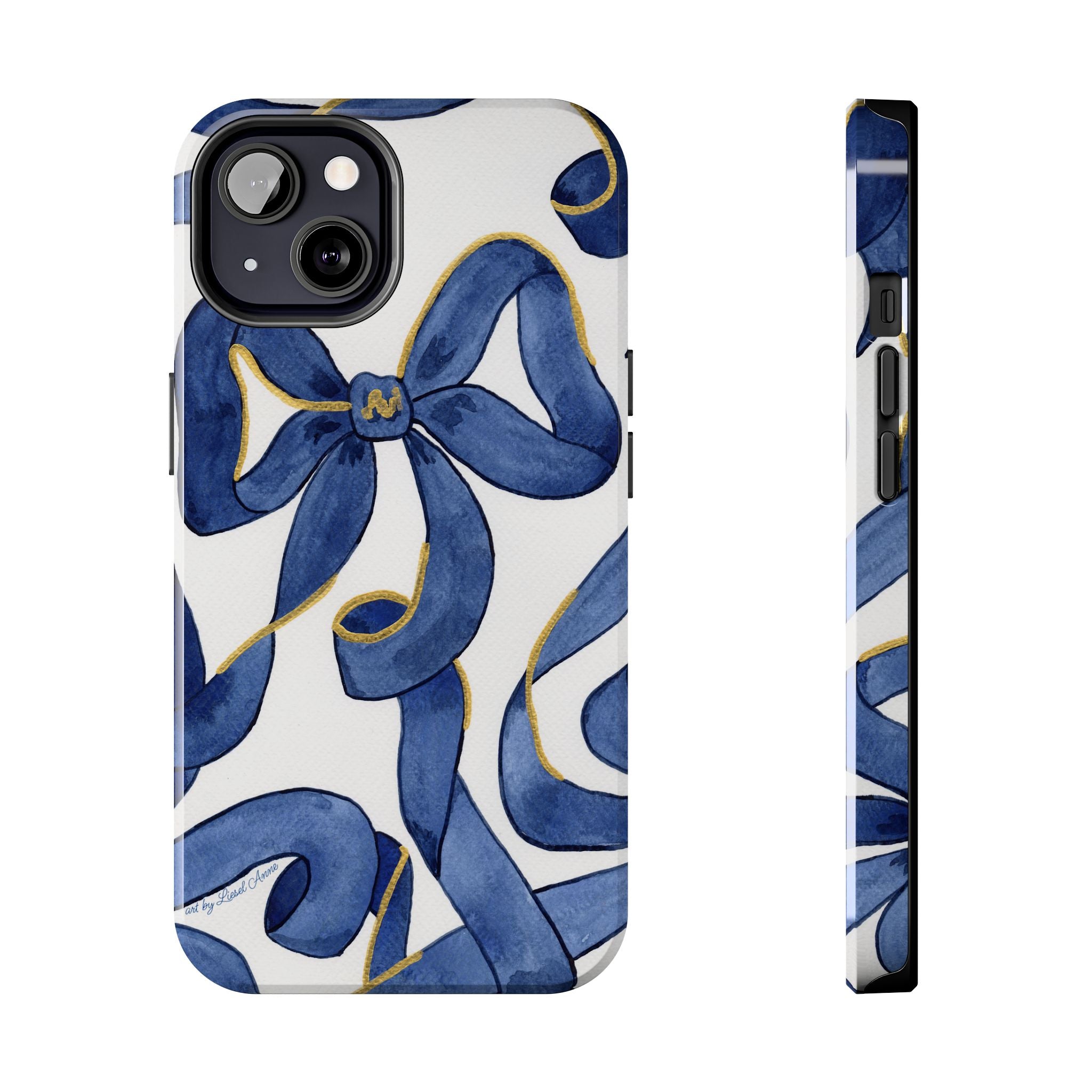 Navy Blue & White Bows Tough Case [iPhone 14 - iPhone 11]