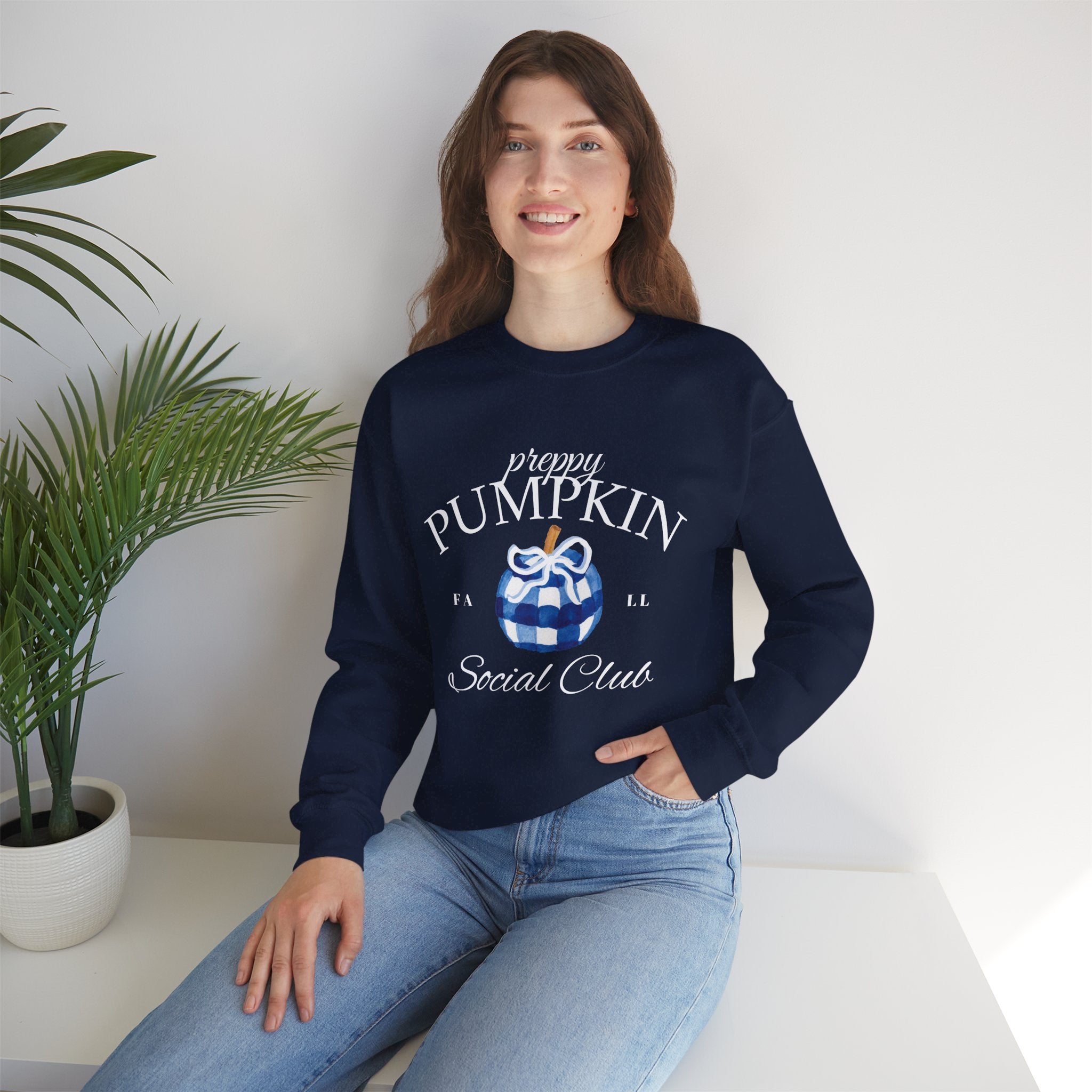 Preppy Pumpkin Sweatshirt [Cozy Fall Crewneck & Gingham Pumpkin]