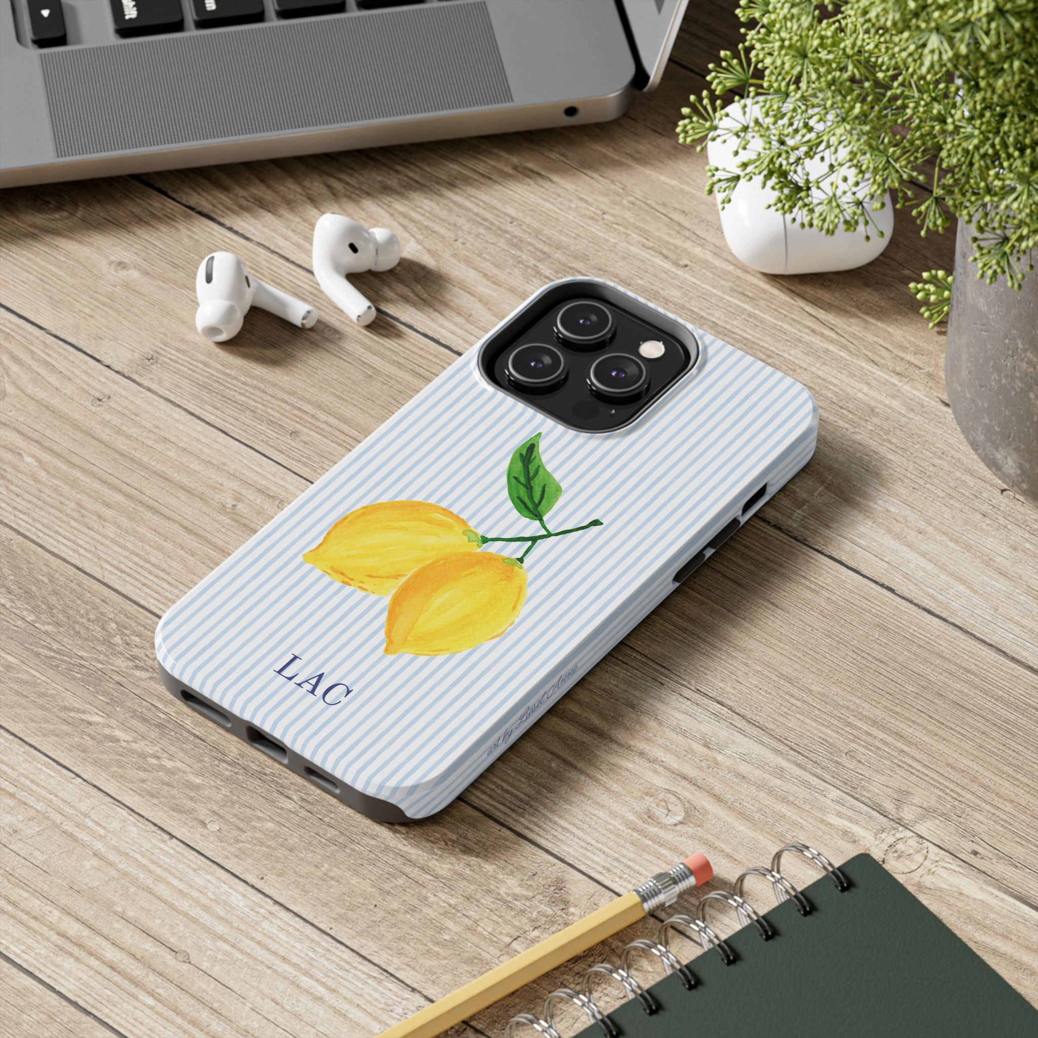 Lemon Stripe Monogrammed Tough Case [iPhone 14 - iPhone 11]