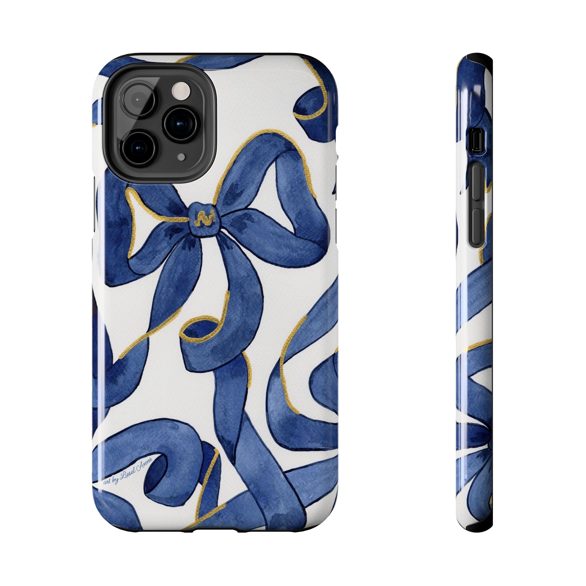 Navy Blue & White Bows Tough Case [iPhone 14 - iPhone 11]