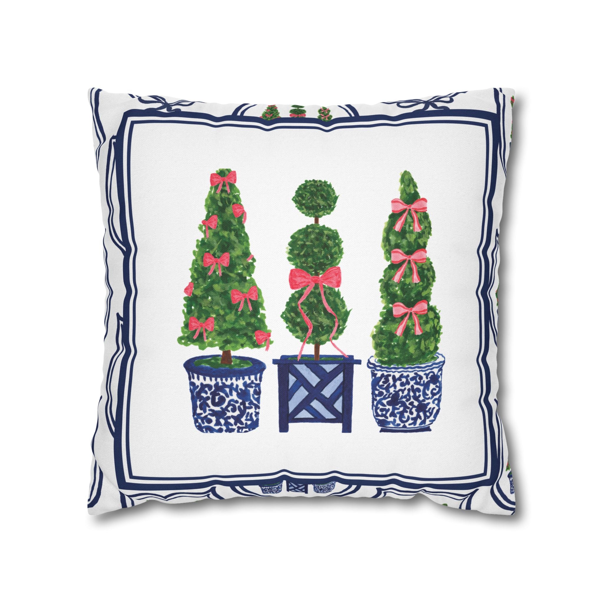Topiary Trio Blue and White Christmas Pillow Cover