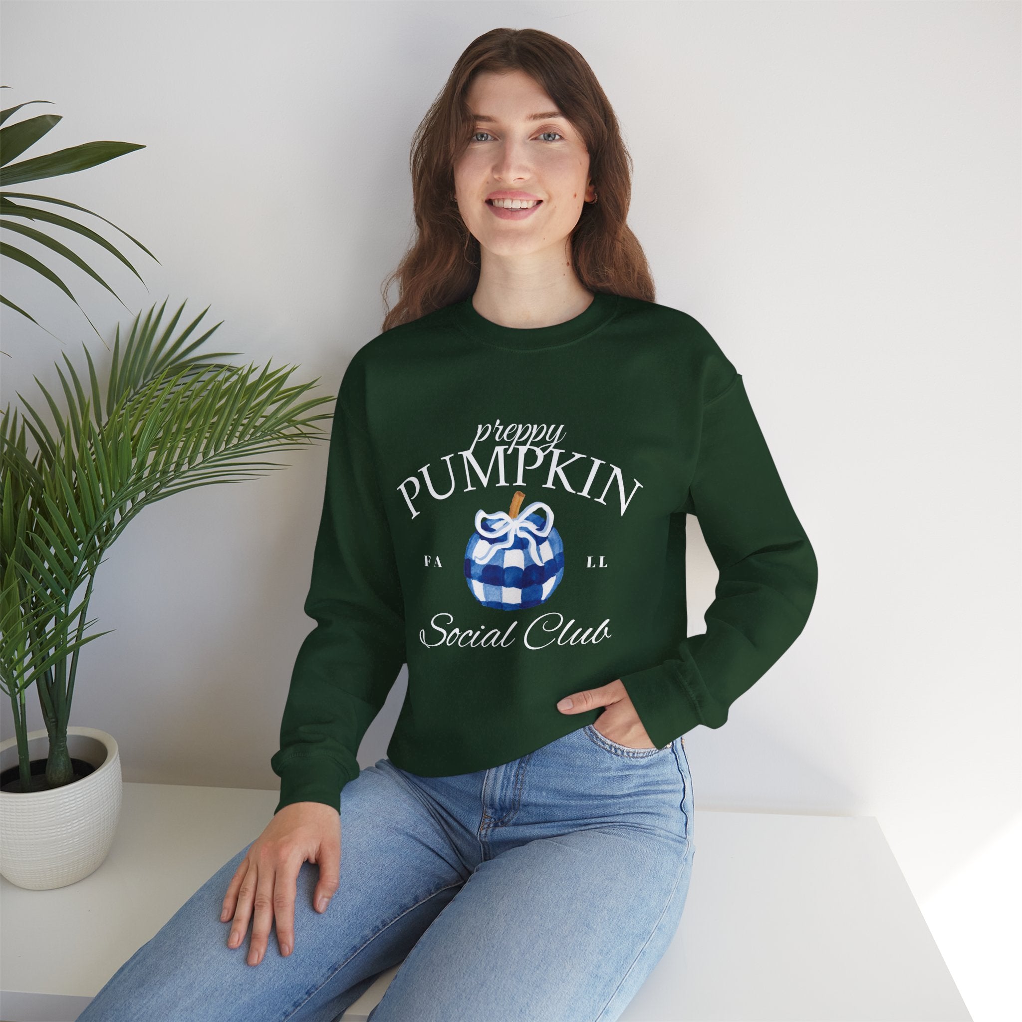 Preppy Pumpkin Sweatshirt [Cozy Fall Crewneck & Gingham Pumpkin]