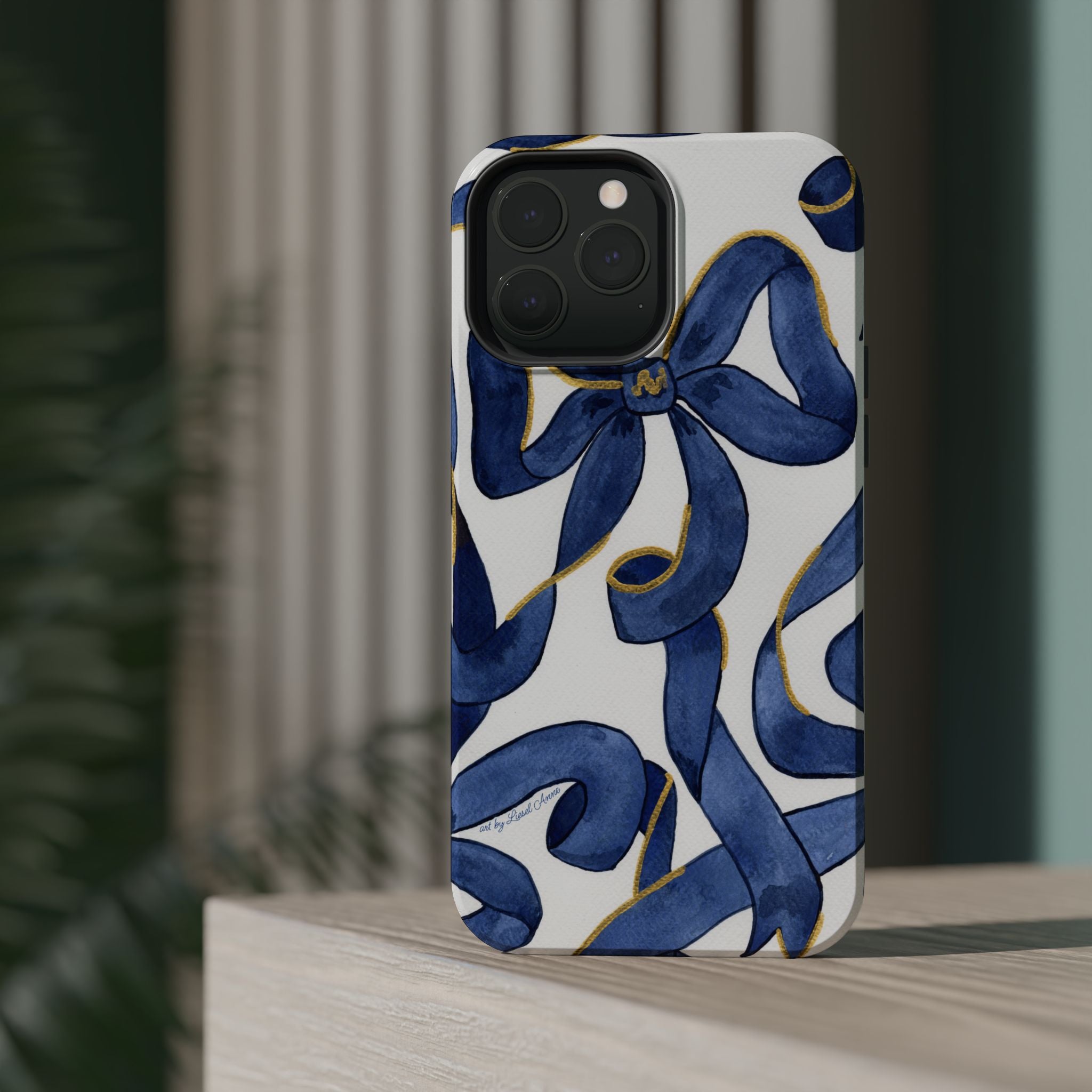 Navy Blue & White Bows MagSafe Tough Case [iPhone 13 - iPhone 16]