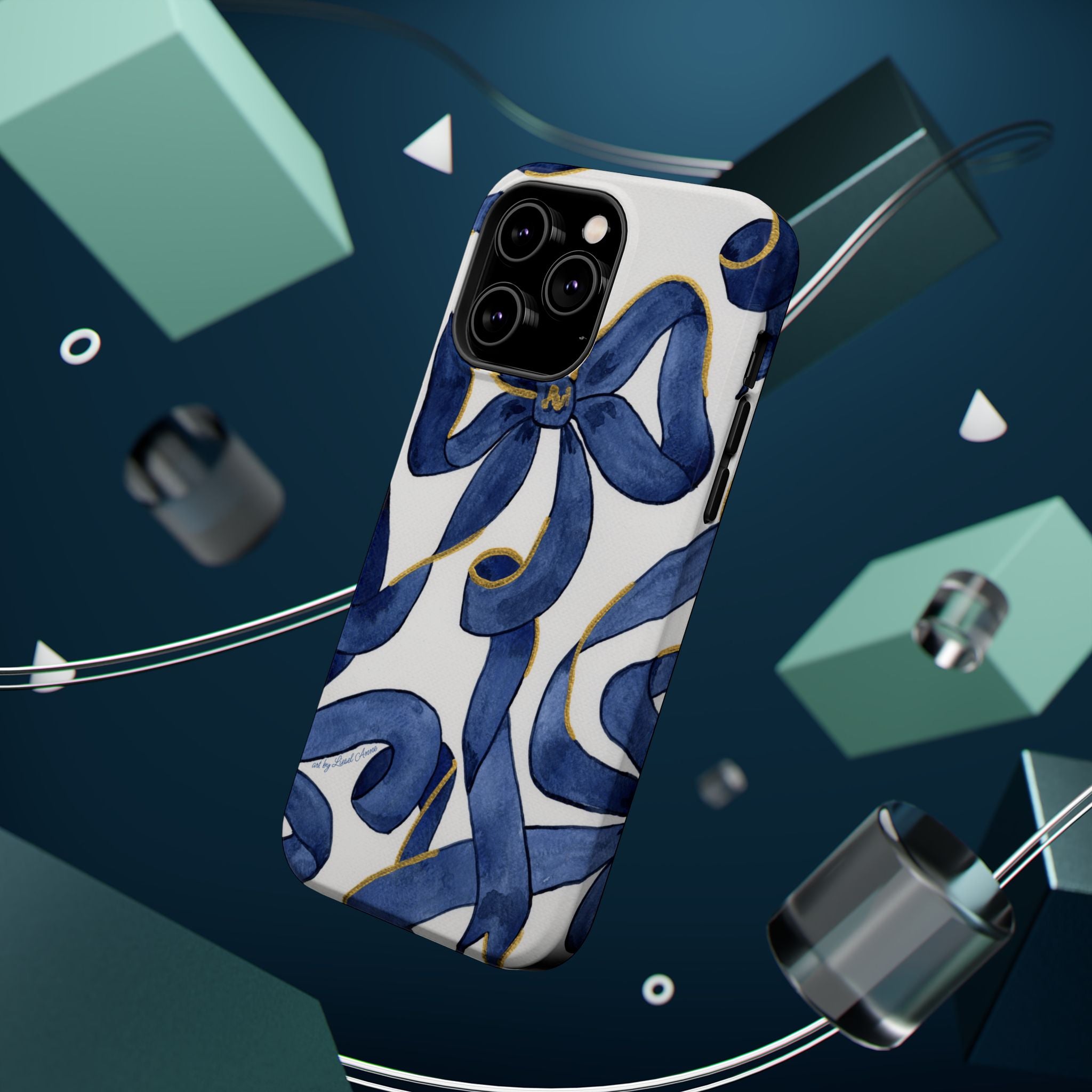 Navy Blue & White Bows MagSafe Tough Case [iPhone 13 - iPhone 16]