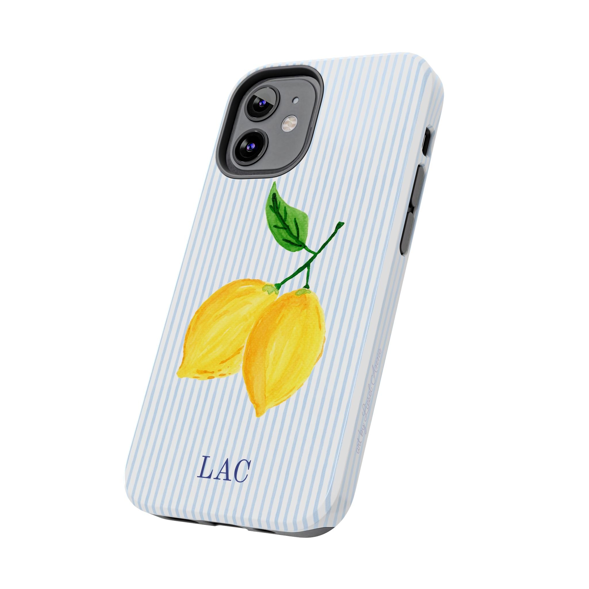 Lemon Stripe Monogrammed Tough Case [iPhone 14 - iPhone 11]
