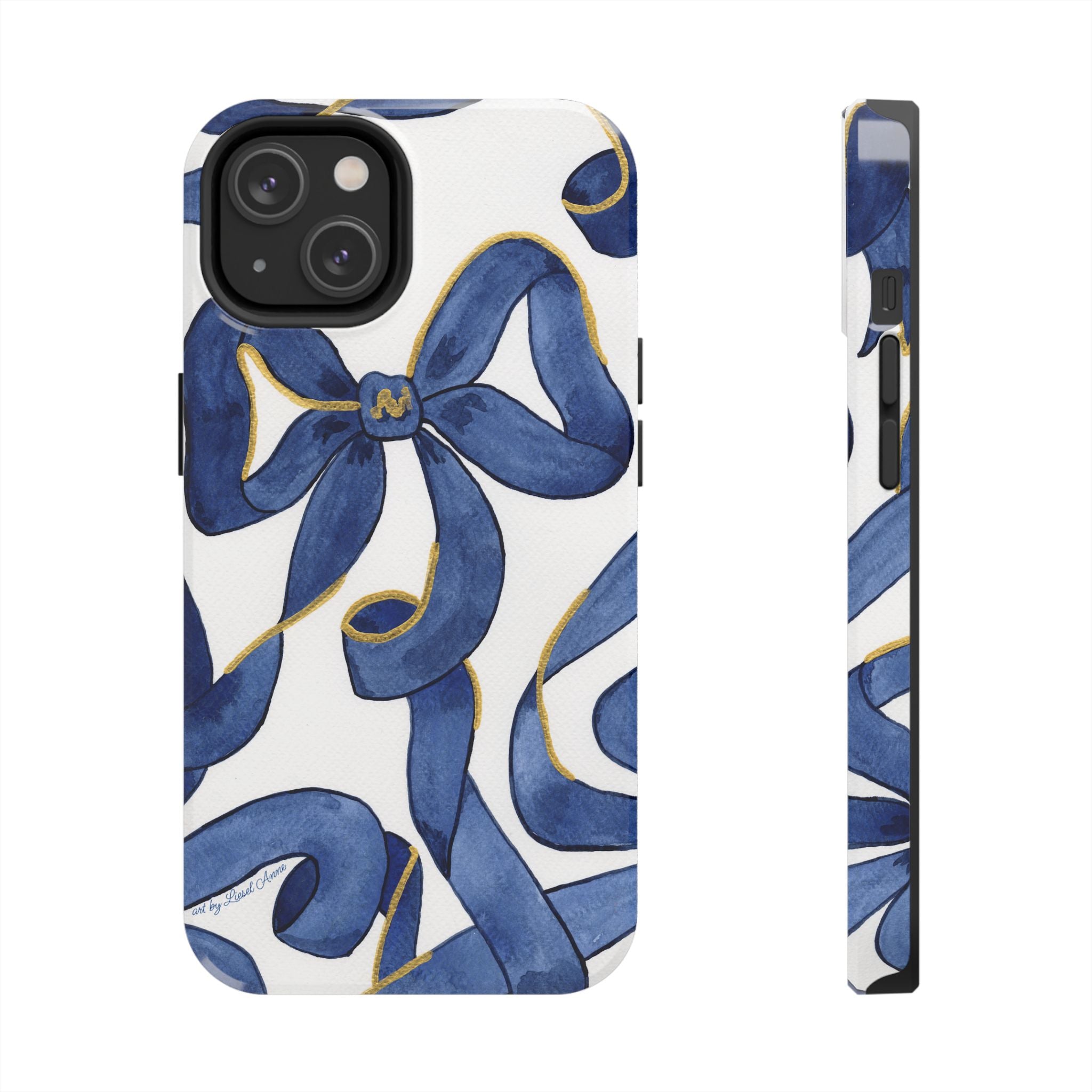 Navy Blue & White Bows Tough Case [iPhone 14 - iPhone 11]