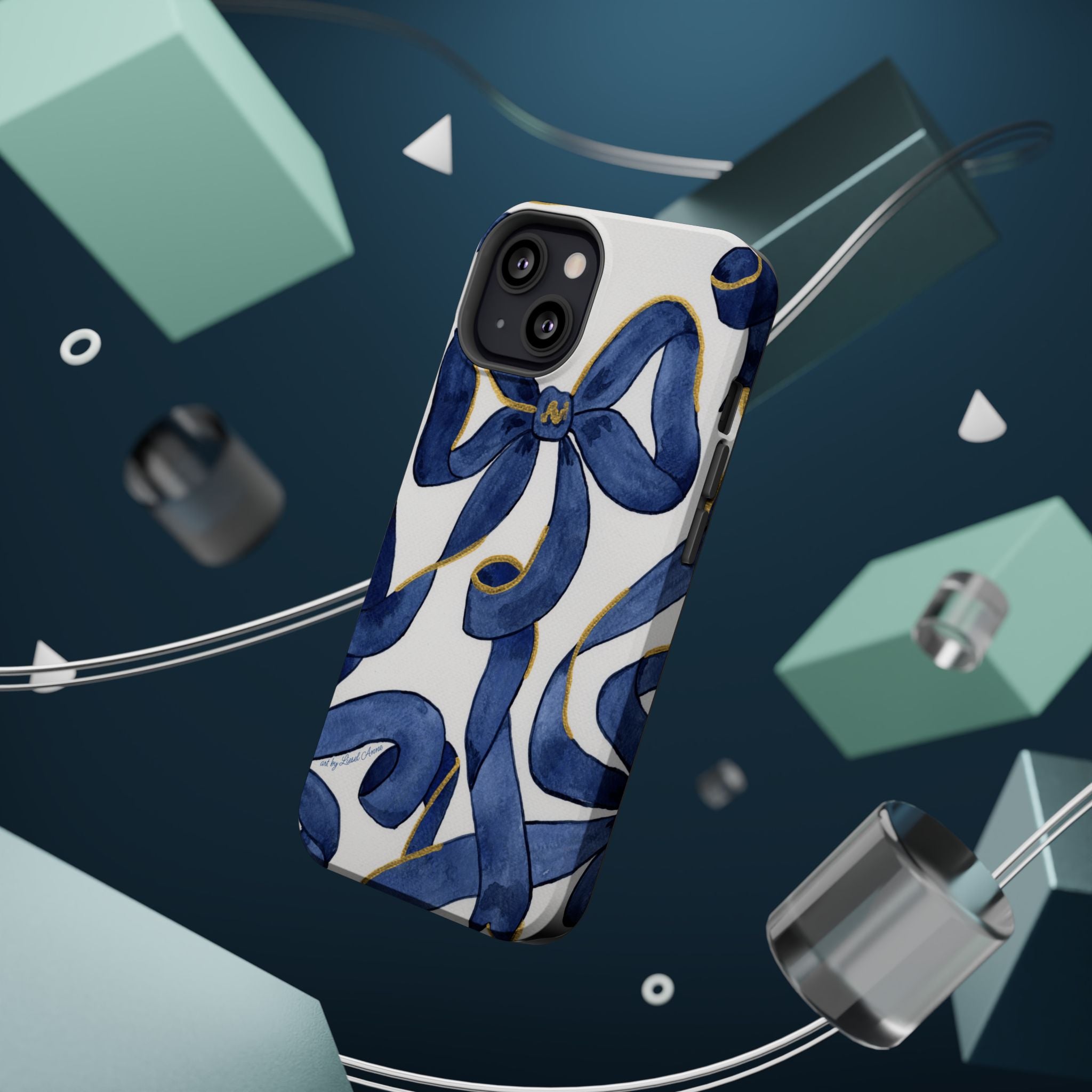 Navy Blue & White Bows MagSafe Tough Case [iPhone 13 - iPhone 16]