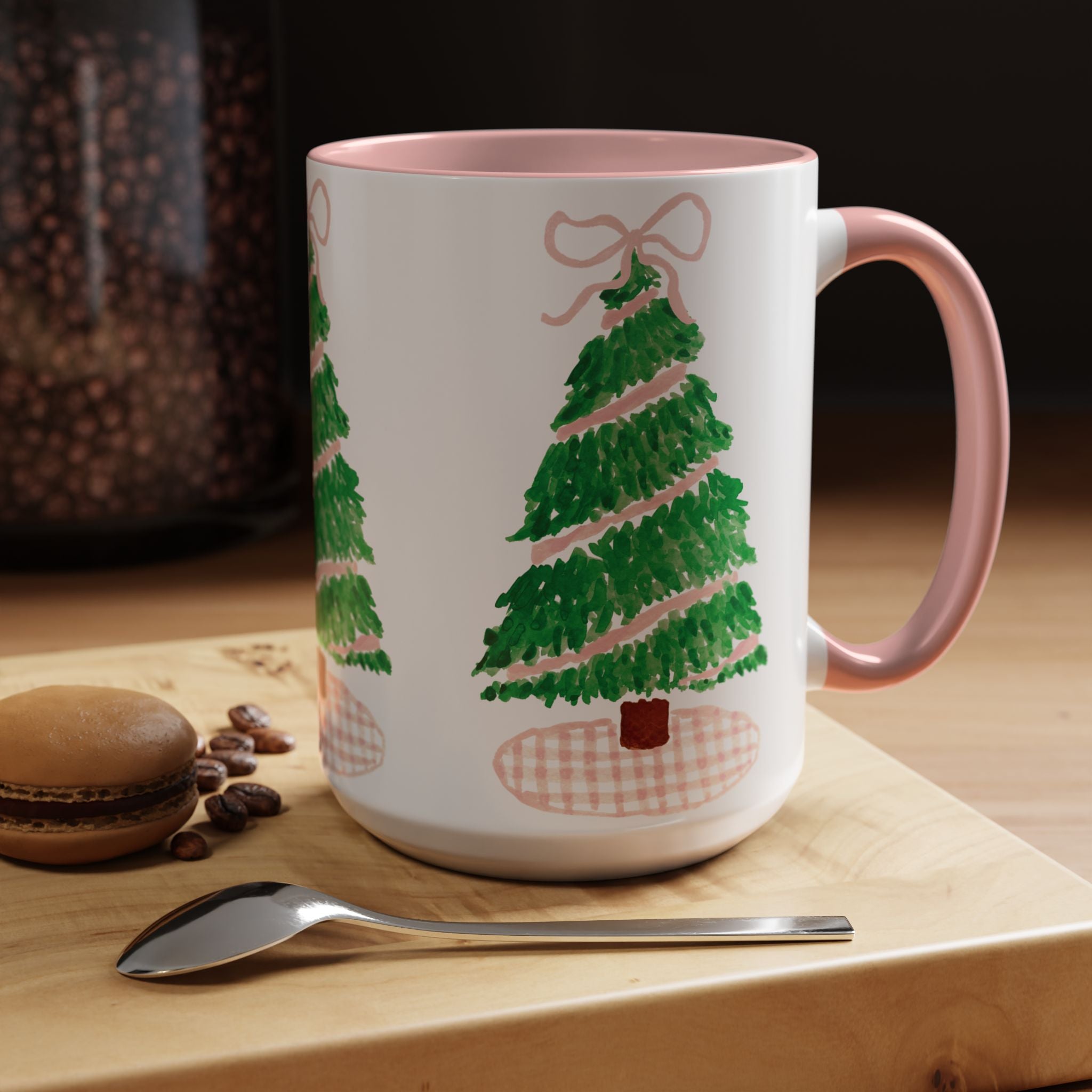 Pink Gingham Christmas Tree Mug