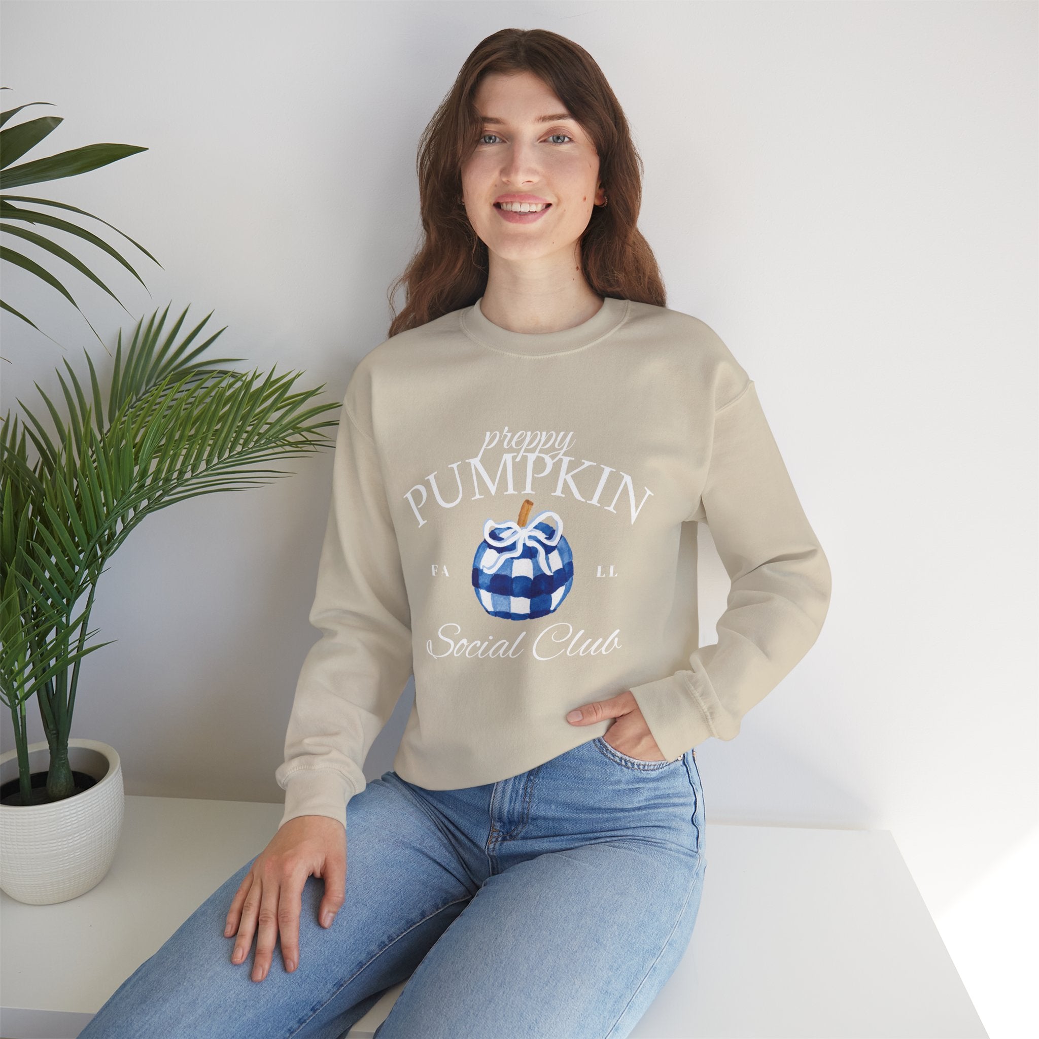 Preppy Pumpkin Sweatshirt [Cozy Fall Crewneck & Gingham Pumpkin]