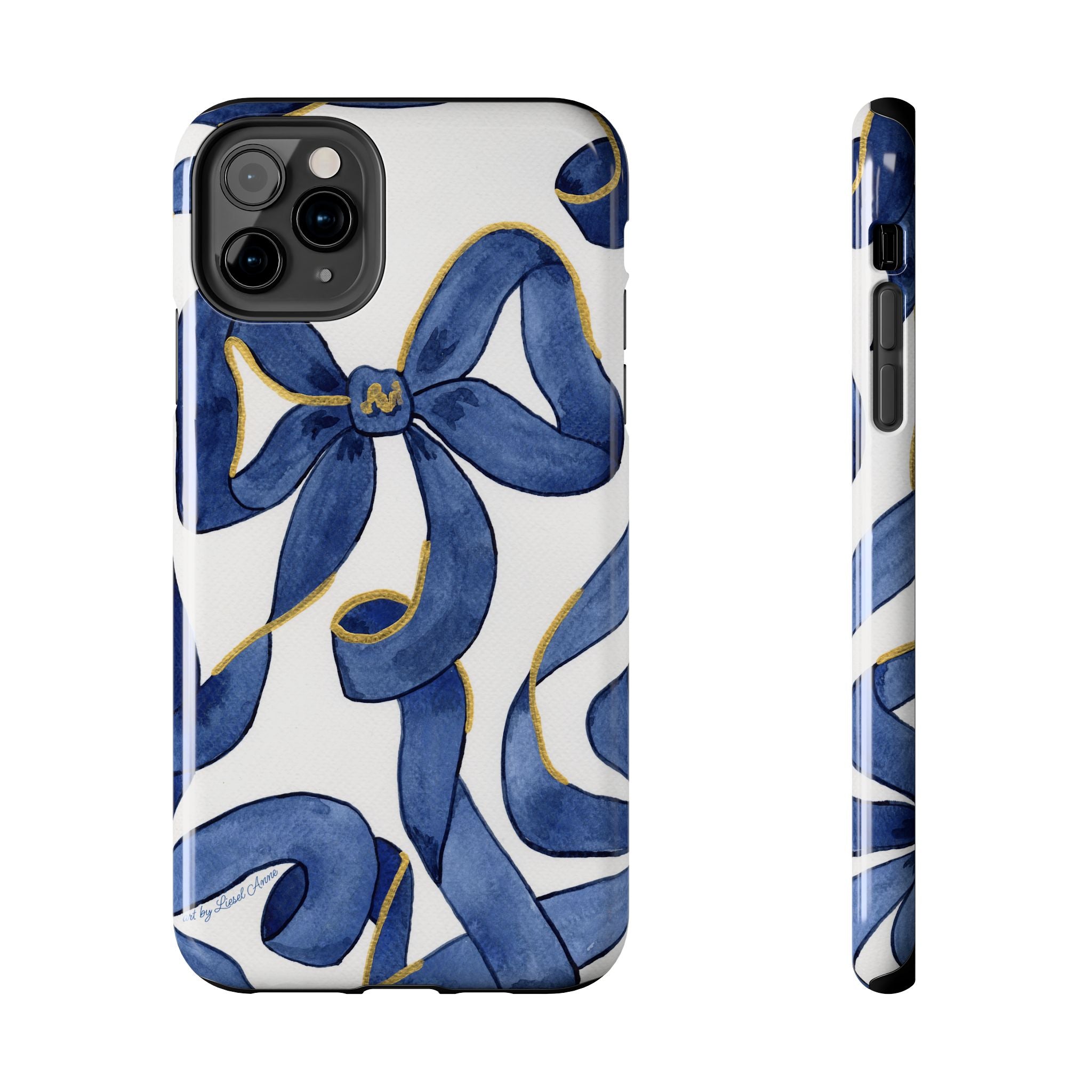 Navy Blue & White Bows Tough Case [iPhone 14 - iPhone 11]