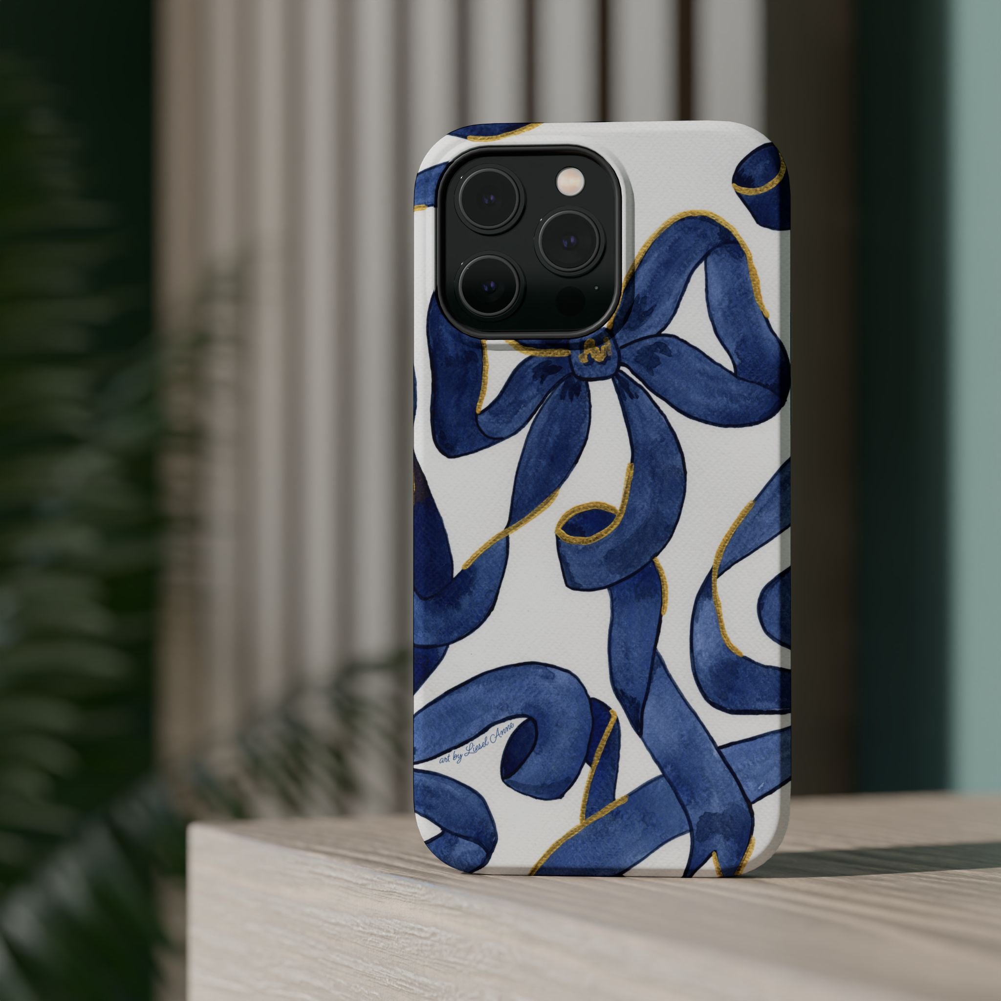 Navy Blue & White Bows MagSafe Tough Case [iPhone 13 - iPhone 16]