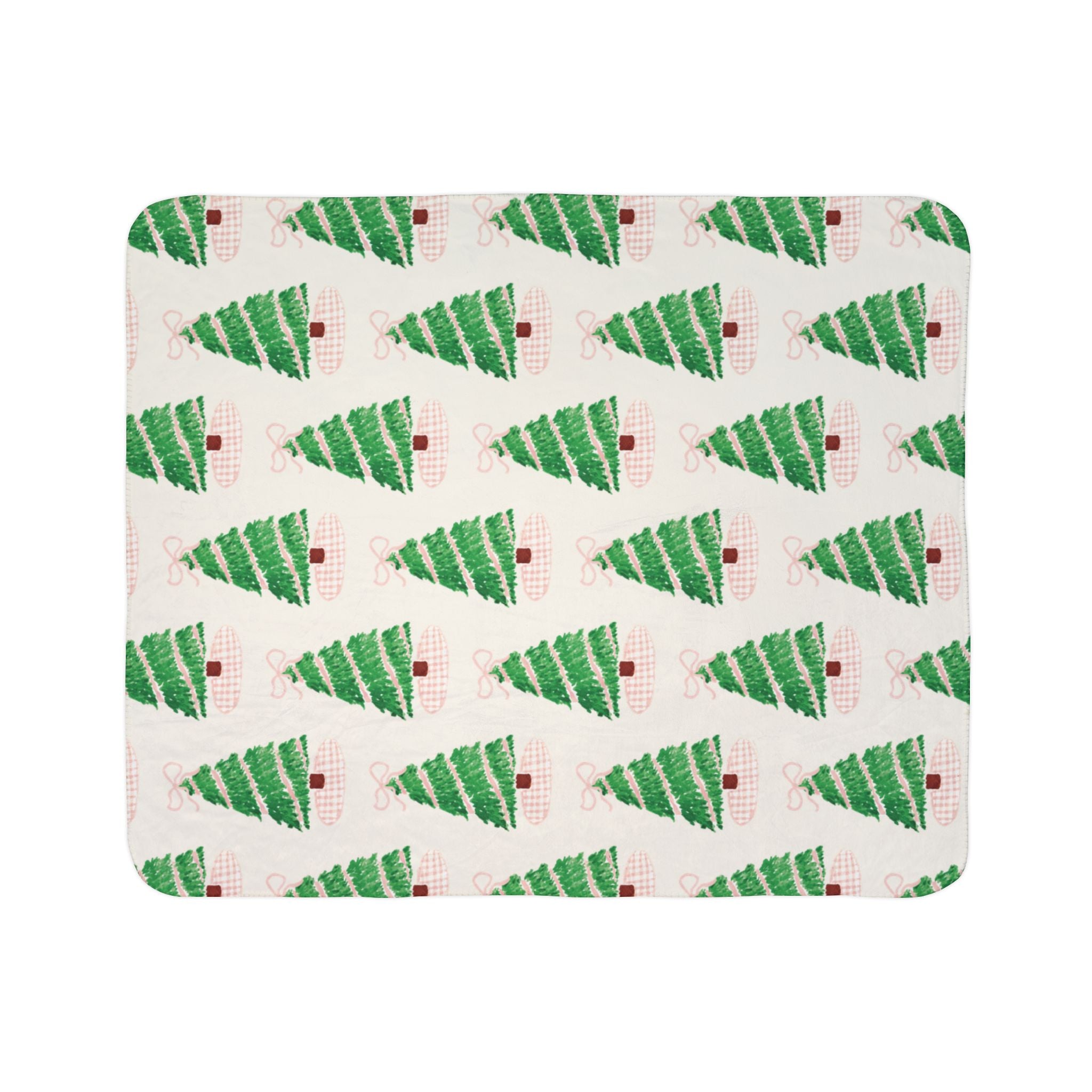 Christmas Fleece Sherpa Blanket [Pink Gingham Tree with Bow]