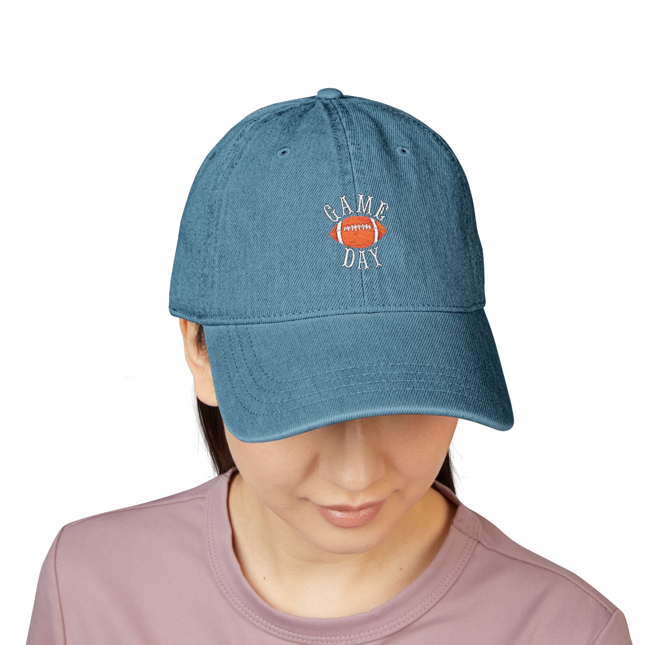 Football Game Day Cap, Denim Embroidered Football Hat