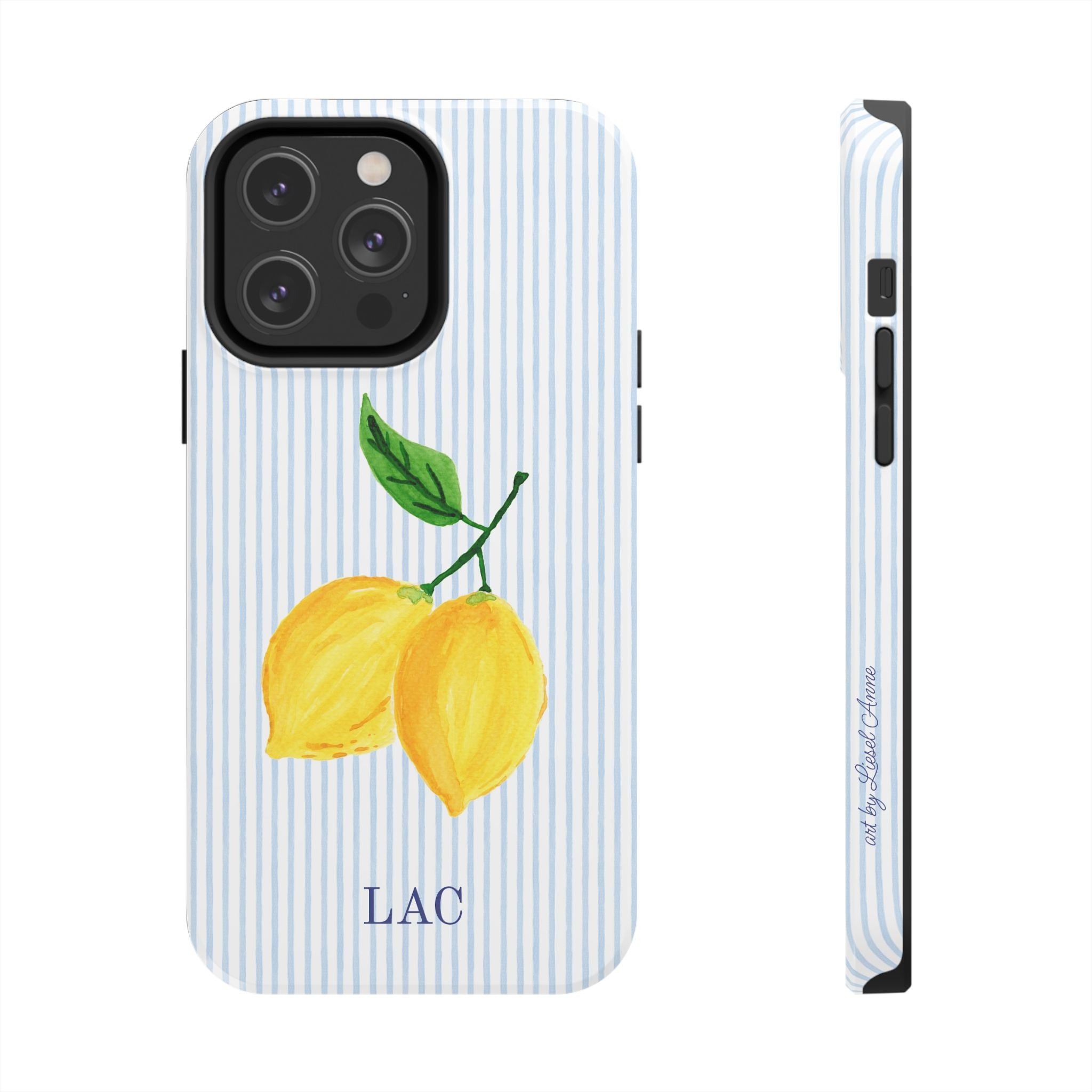 Lemon Stripe Monogrammed Tough Case [iPhone 14 - iPhone 11]