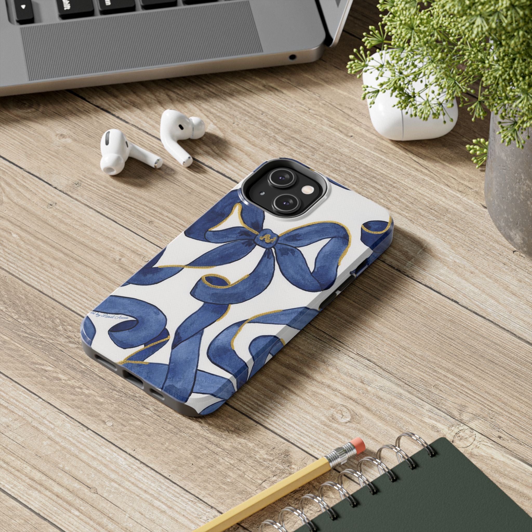 Navy Blue & White Bows Tough Case [iPhone 14 - iPhone 11]