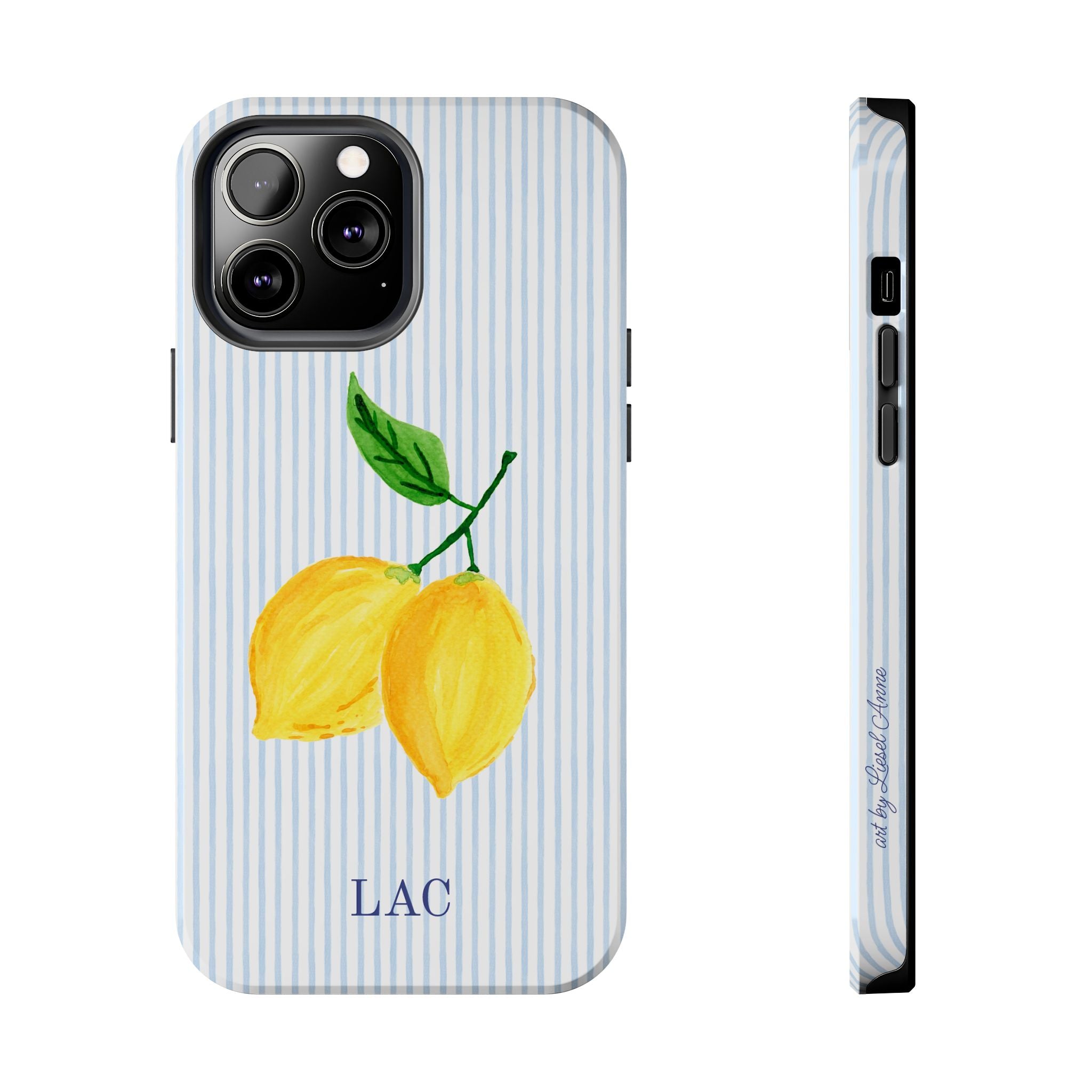 Lemon Stripe Monogrammed Tough Case [iPhone 14 - iPhone 11]