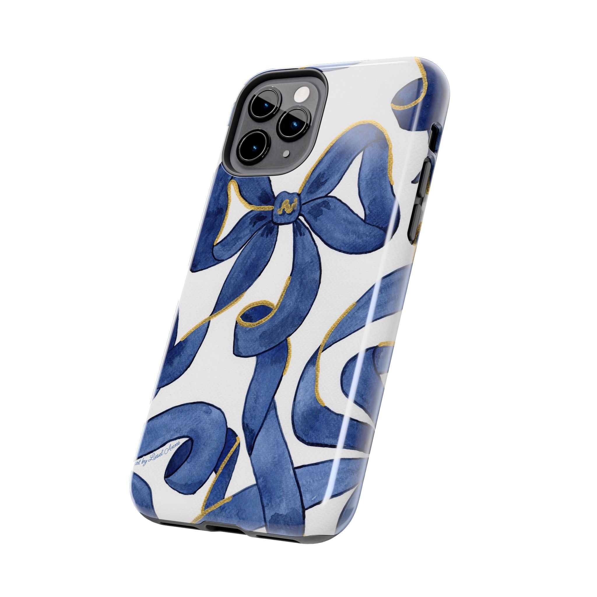 Navy Blue & White Bows Tough Case [iPhone 14 - iPhone 11]