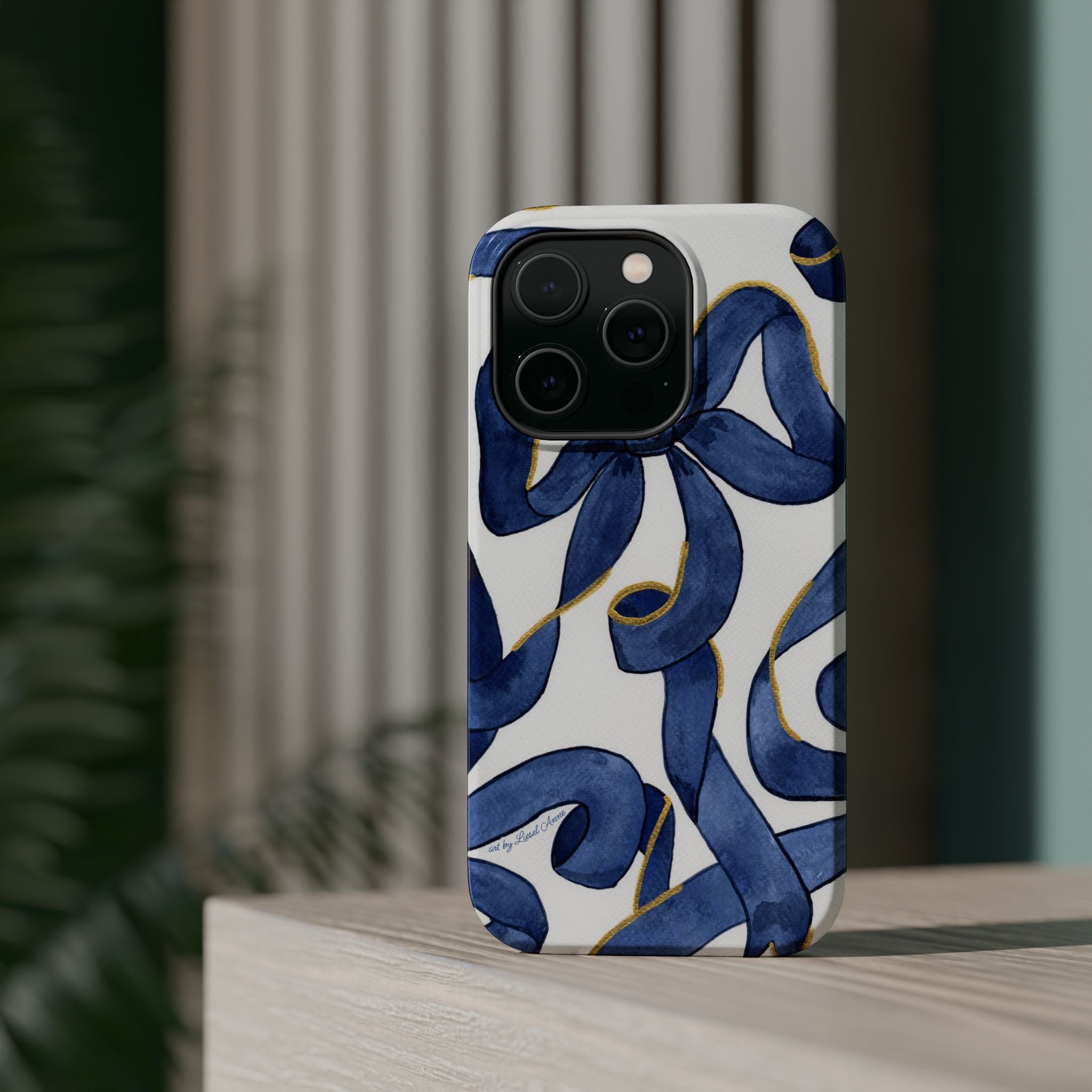 Navy Blue & White Bows MagSafe Tough Case [iPhone 13 - iPhone 16]